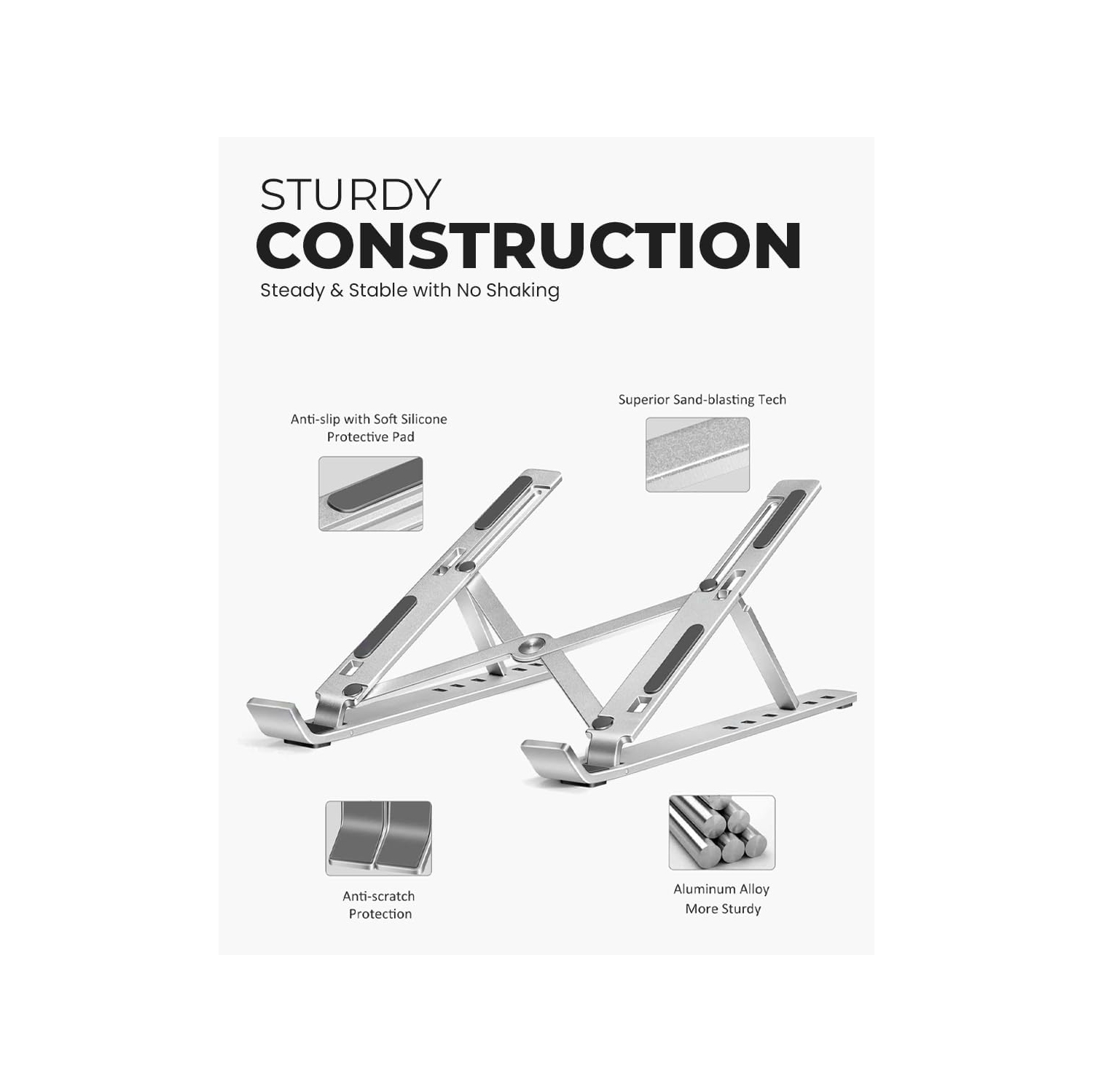 Aluminum Portable Laptop Stand, Height Adjustable, Ventilated Folding Lap/Desk Laptop Stand with Carrying Case for Laptops, MacBooks, Tablets and