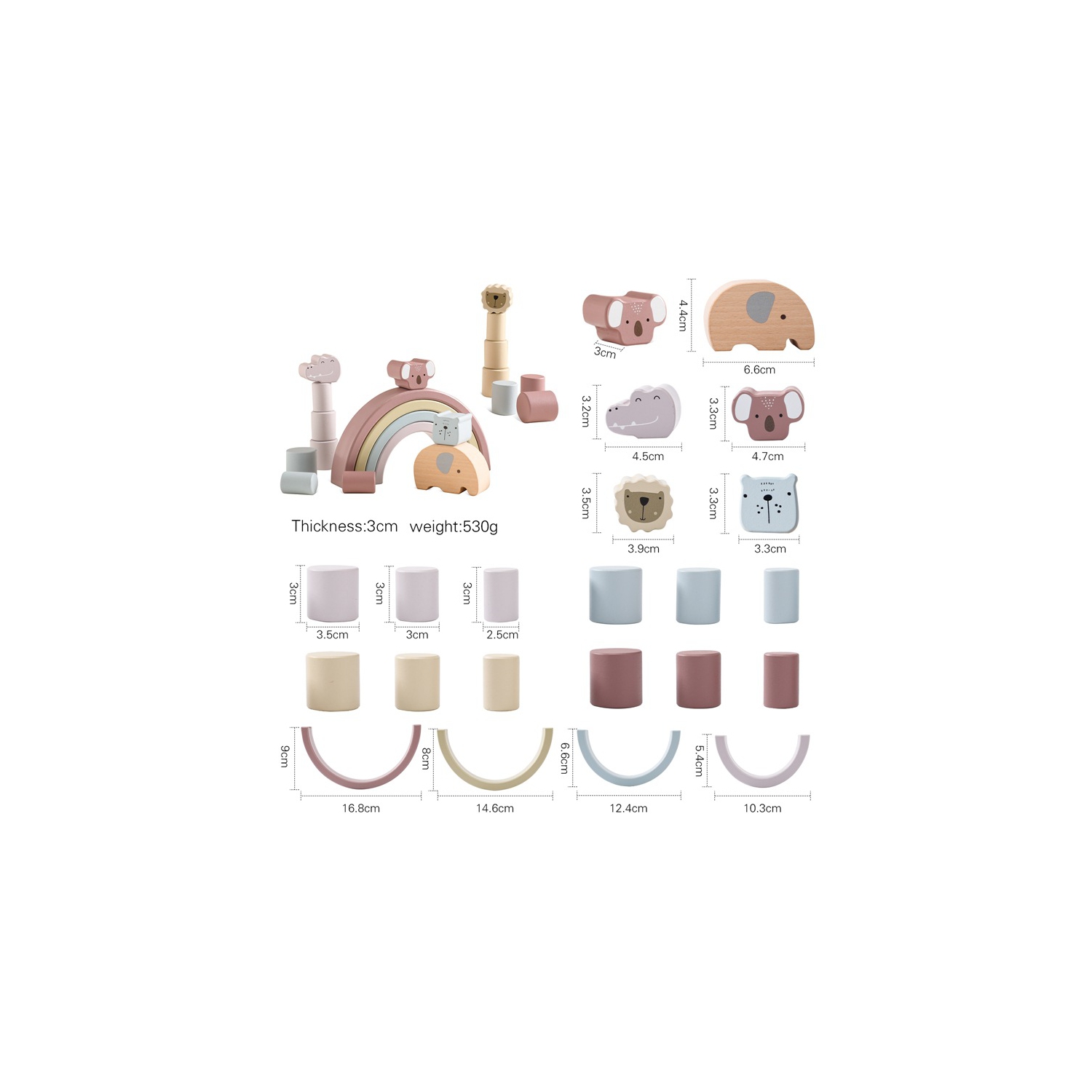 Wooden Stacking Toys - 3-in-1 Animal Balancing Blocks Set with 21 Pieces - Educational Building Blocks for Toddlers Ages 1-3 - Color Recognition and