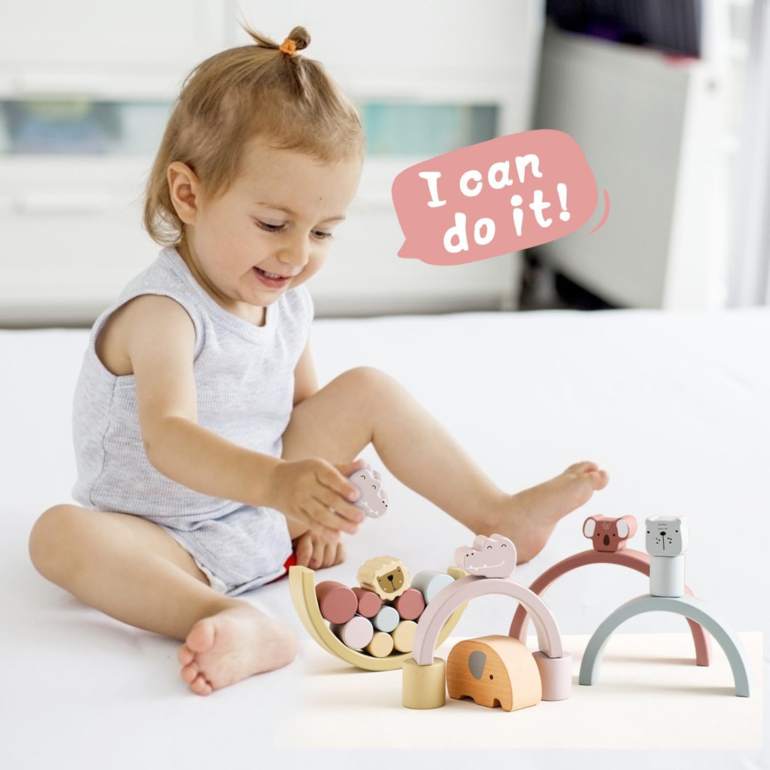 Wooden Stacking Toys - 3-in-1 Animal Balancing Blocks Set with 21 Pieces - Educational Building Blocks for Toddlers Ages 1-3 - Color Recognition and