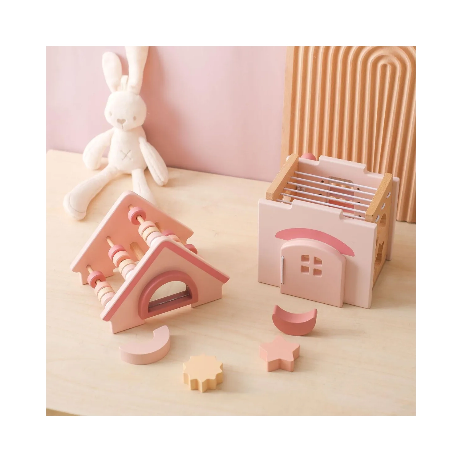 Wooden Activity Cube - House 5-in-1 Learning Toy with Shape Sorter, Musical Xylophone and Abacus - Early Childhood Educational Toy to Develop Fine