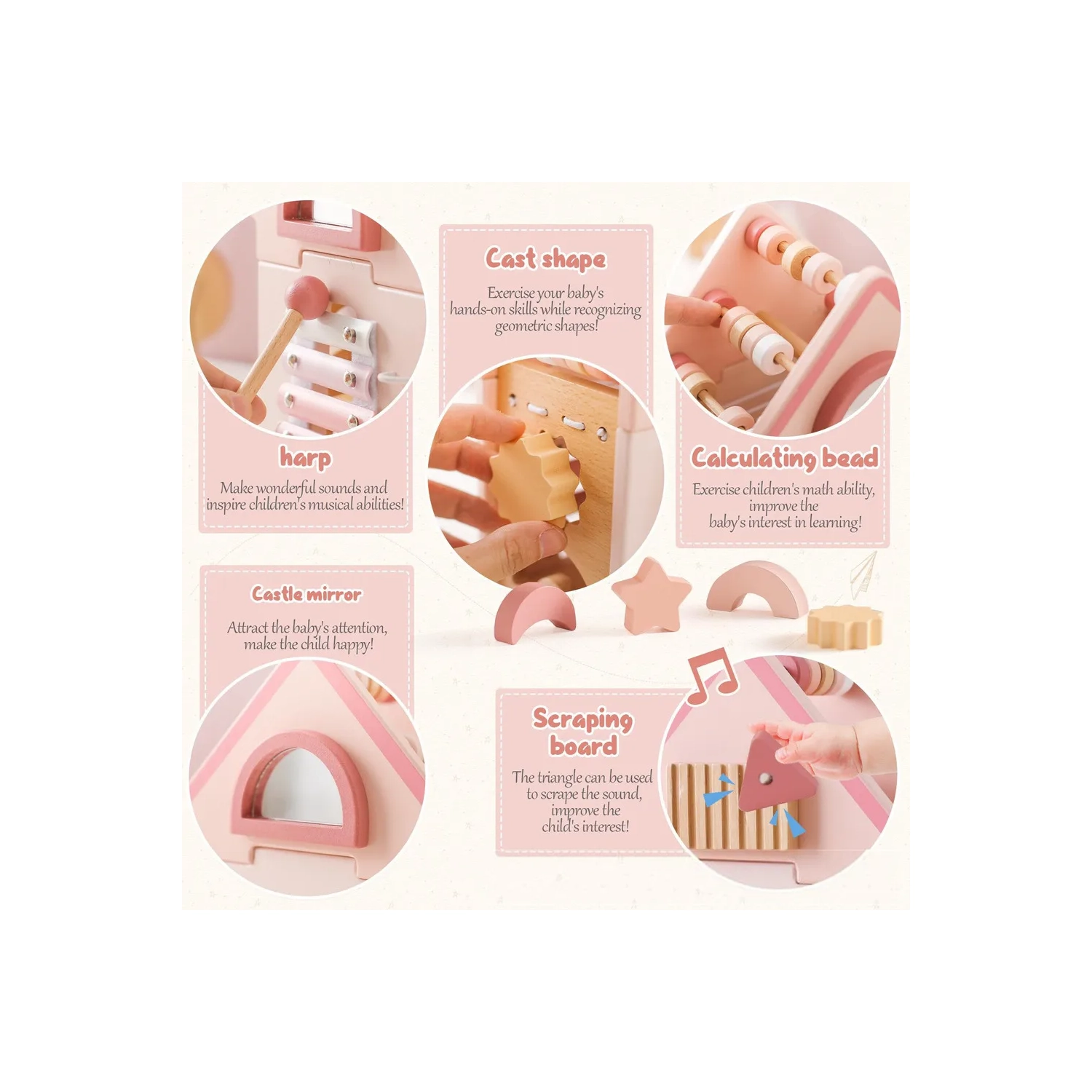 Wooden Activity Cube - House 5-in-1 Learning Toy with Shape Sorter, Musical Xylophone and Abacus - Early Childhood Educational Toy to Develop Fine