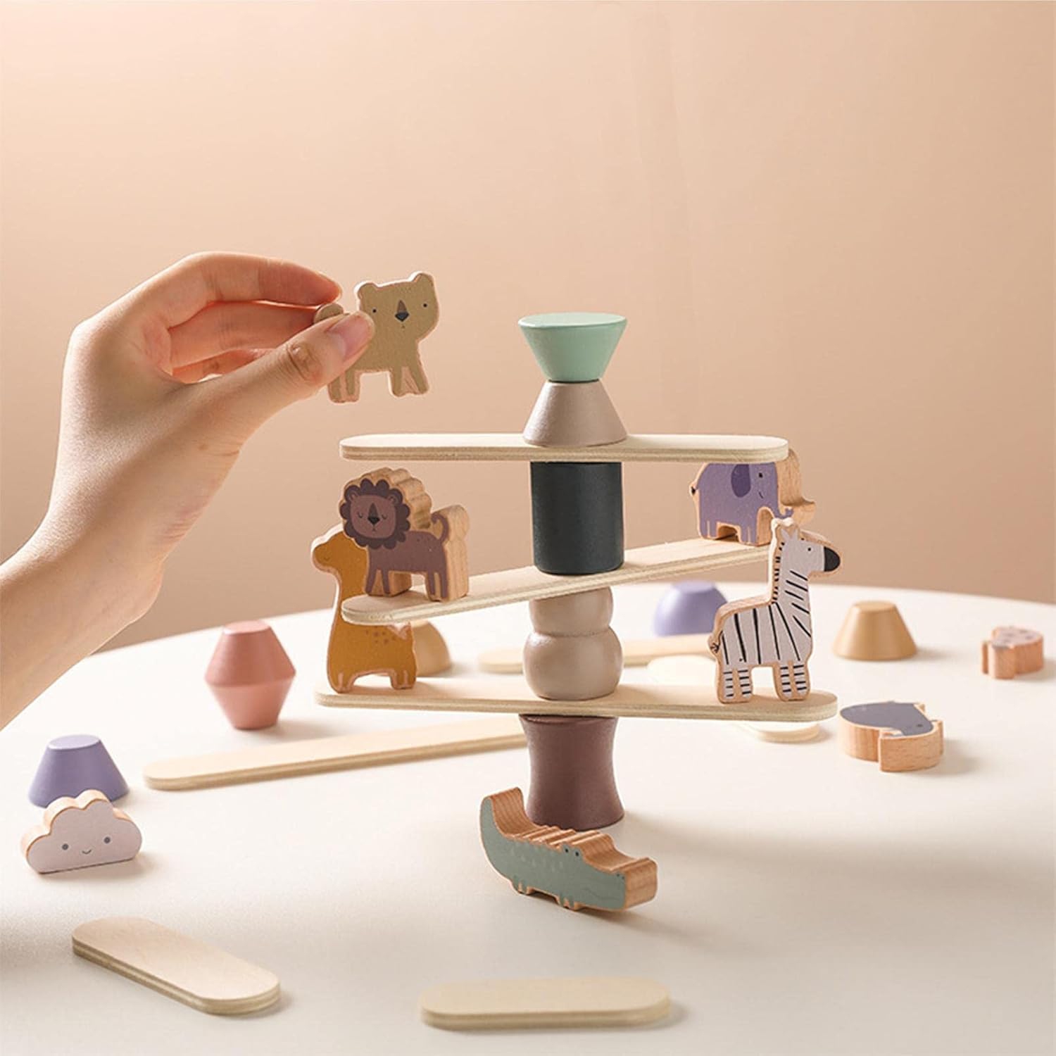 Wooden Animal Stacking Toys - Balancing Block Set for Toddlers - Educational Blocks to Develop Fine Motor Skills and Creativity - Wooden Block Game