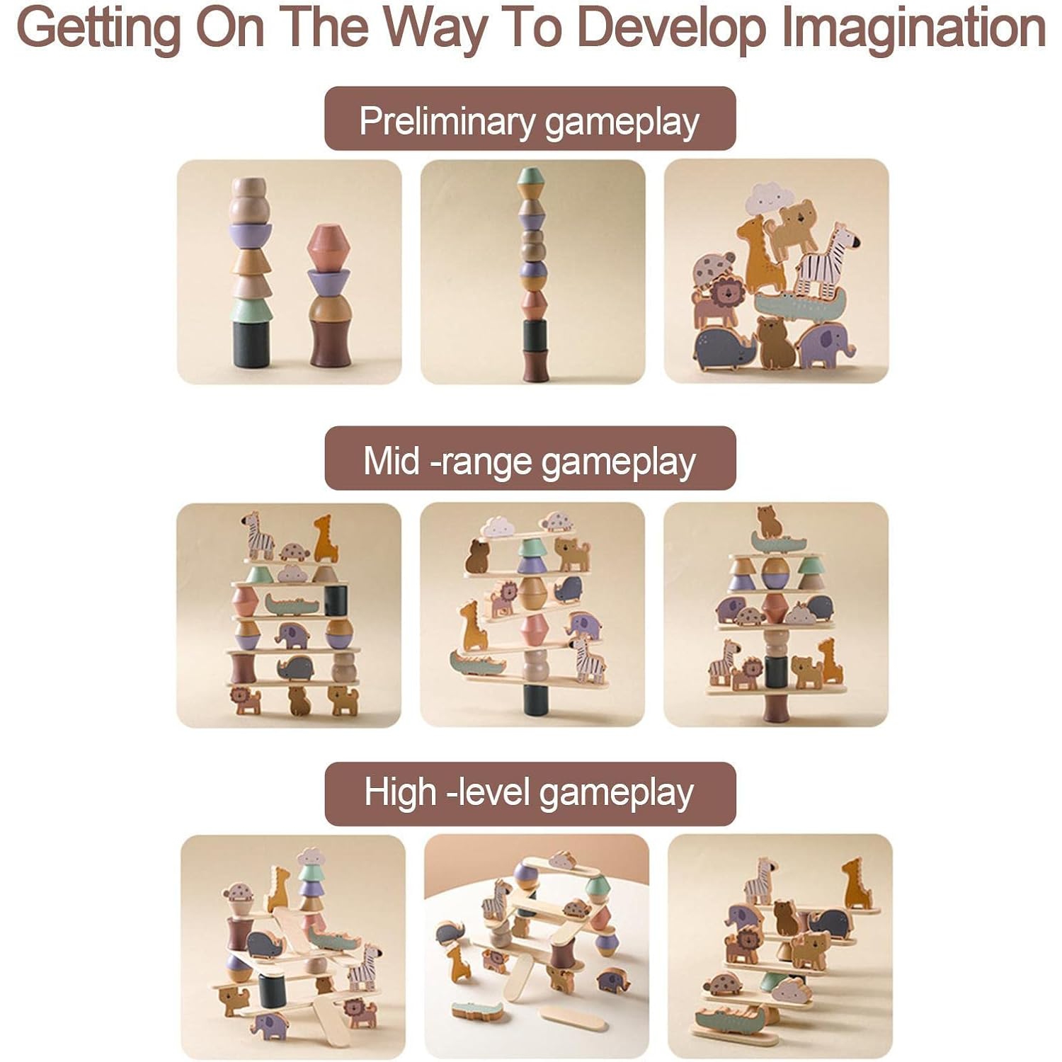 Wooden Animal Stacking Toys - Balancing Block Set for Toddlers - Educational Blocks to Develop Fine Motor Skills and Creativity - Wooden Block Game