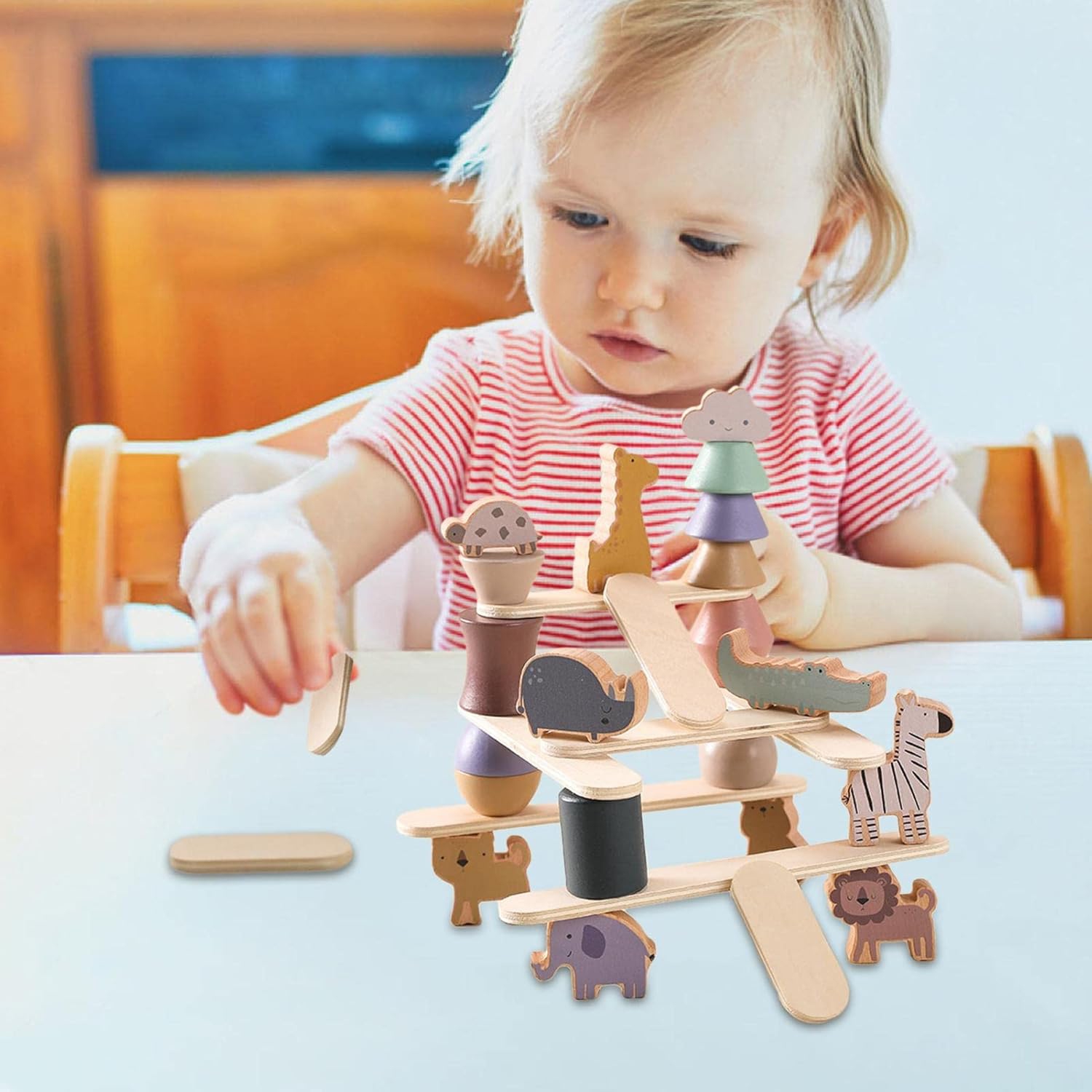 Wooden Animal Stacking Toys - Balancing Block Set for Toddlers - Educational Blocks to Develop Fine Motor Skills and Creativity - Wooden Block Game