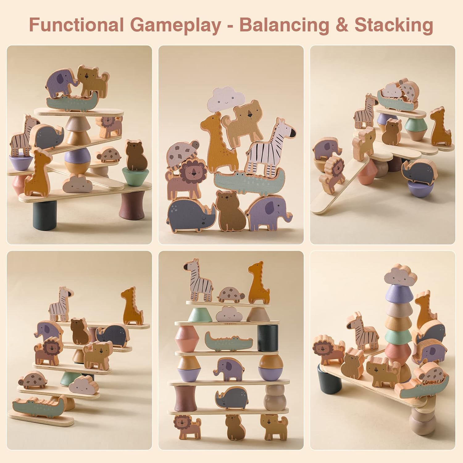 Wooden Animal Stacking Toys - Balancing Block Set for Toddlers - Educational Blocks to Develop Fine Motor Skills and Creativity - Wooden Block Game