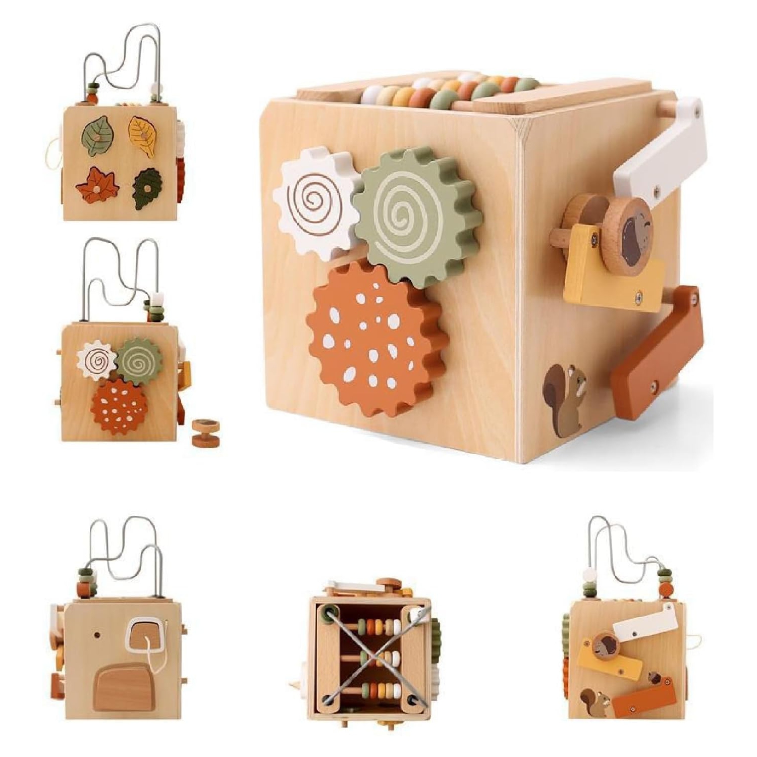 Wooden Activity Cube - 5-in-1 Educational Baby Toy with Shape Sorter, Xylophone and Bead Maze - Fine Motor Skill Development Toy - Eco-Friendly Gift