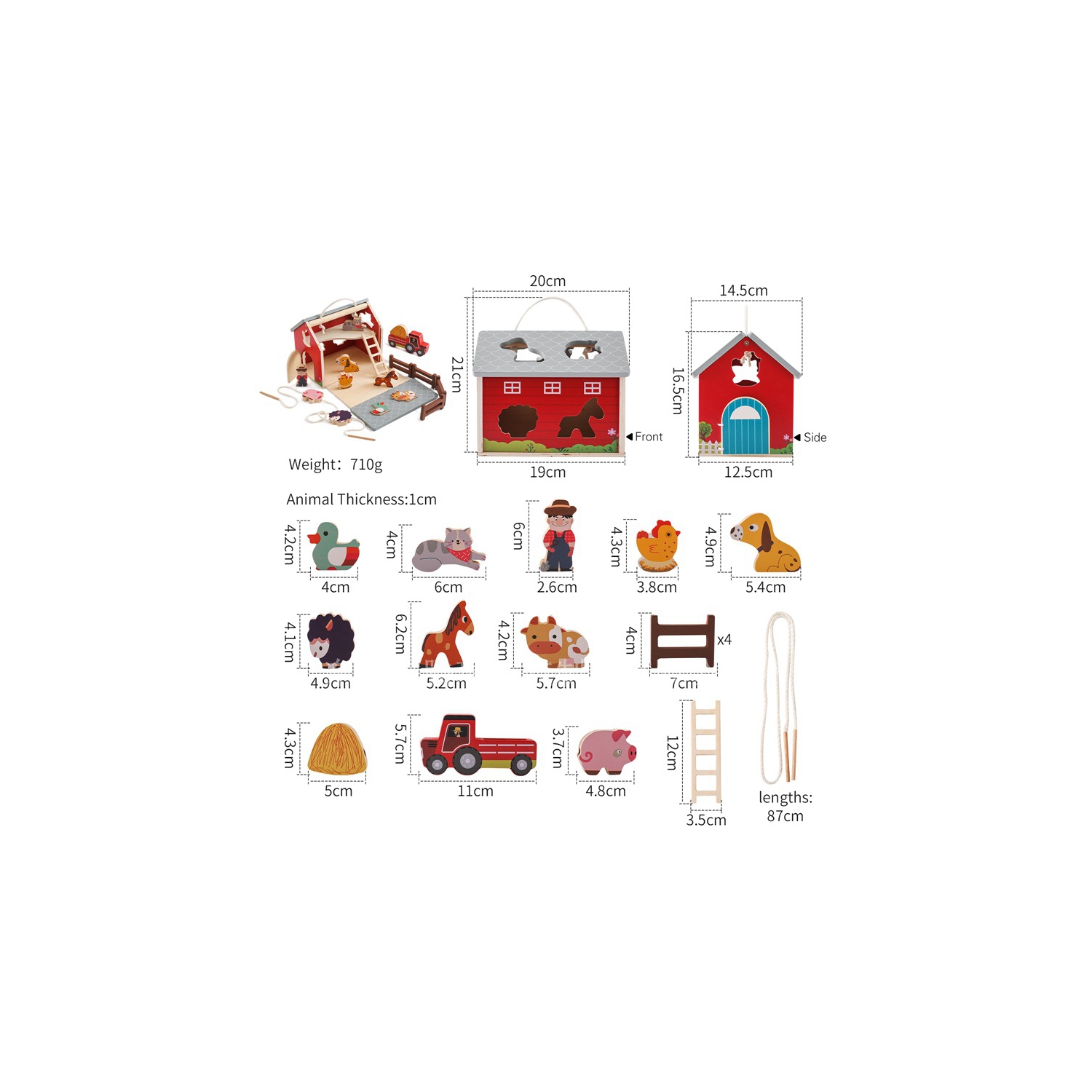 Large Wooden Farm Barn Playset - Simulation Building Blocks with Tractor, Farmer and Animals - Portable Educational Farm Toy for Toddlers -