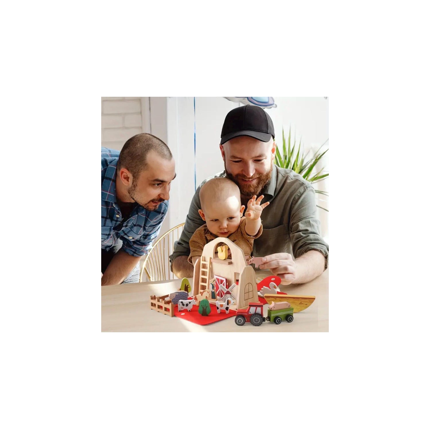 Wooden Farm Animals Playset - Toddler Educational Shape Sorter and Finger Puppet Playset - Eco-Friendly Learning Barn with Sturdy Animal Models -