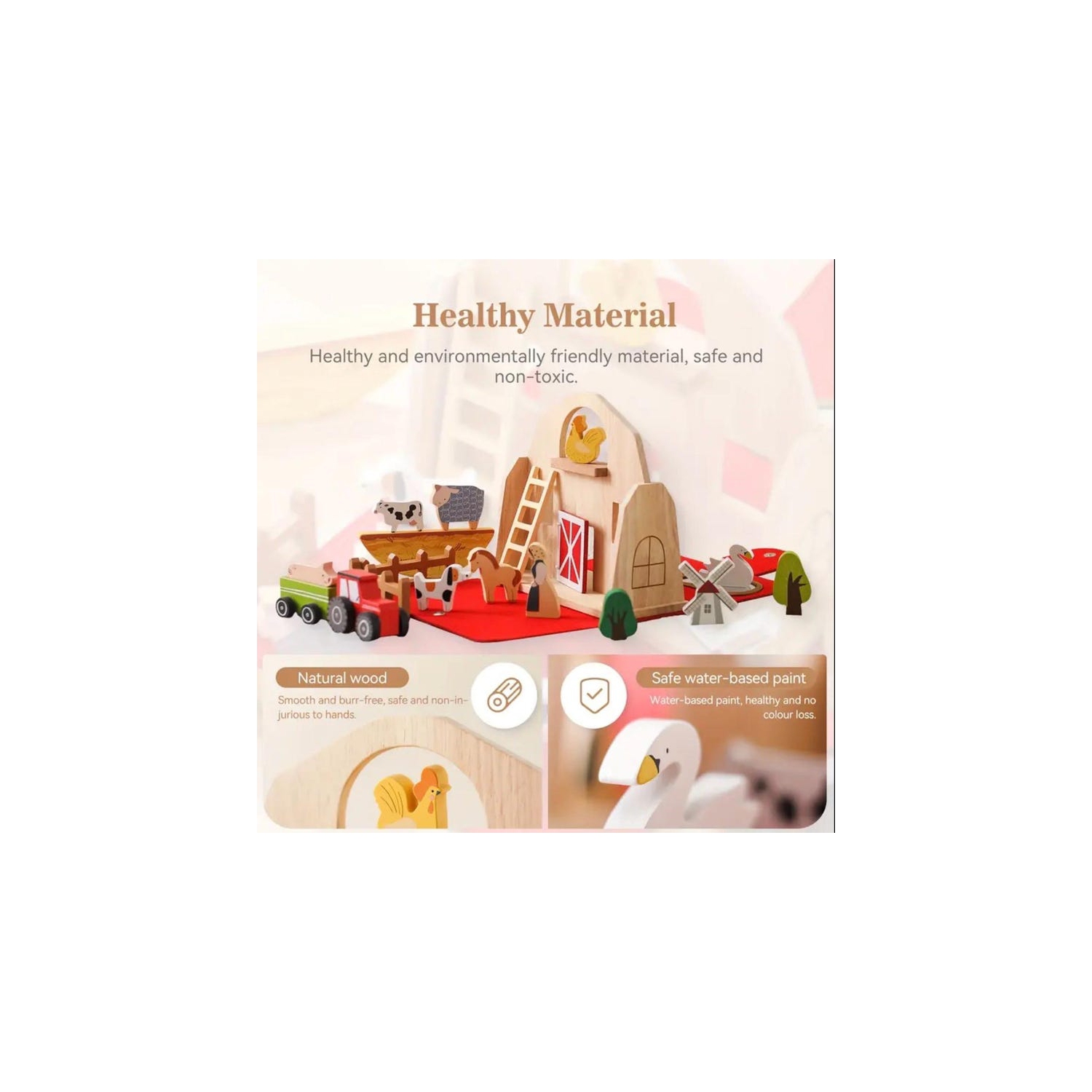 Wooden Farm Animals Playset - Toddler Educational Shape Sorter and Finger Puppet Playset - Eco-Friendly Learning Barn with Sturdy Animal Models -