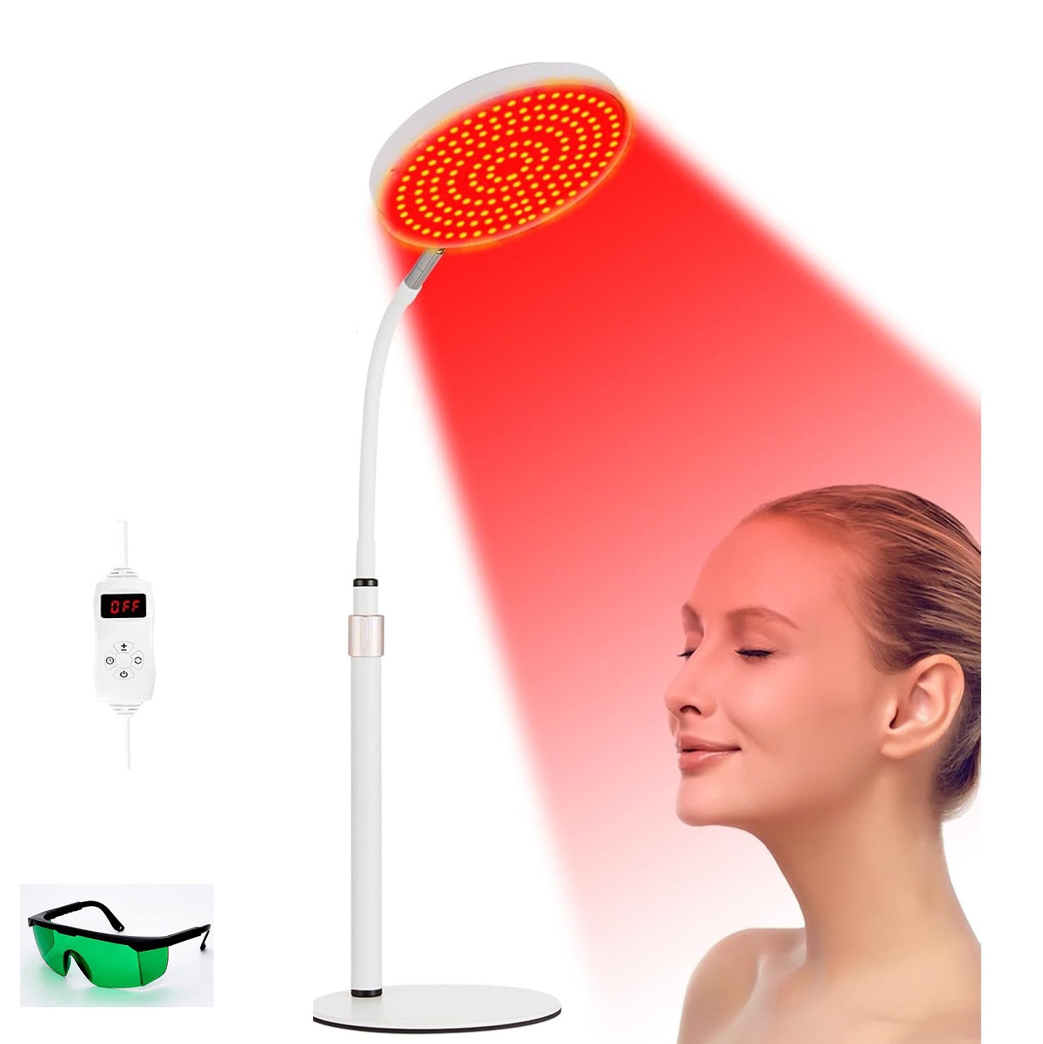 Red light therapy lamp for face and body treatments with adjustable height stand, 120 LEDs, 660nm, 850nm, muscle pain relief, skin rejuvenation -