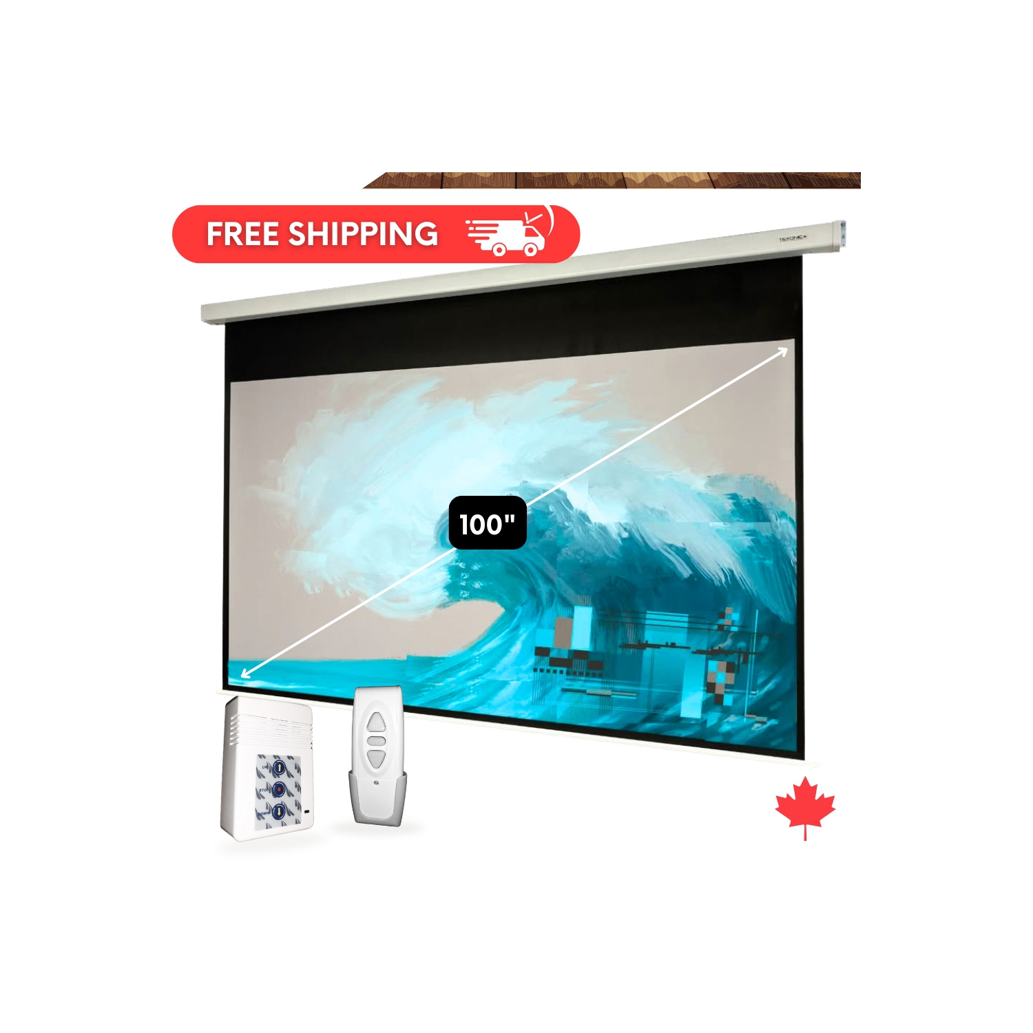 Écran de projection électrique gris mat motorisé de 100&nbsp;po – 16:9, contraste amélioré pour éclairage ambiant – installation au plafond ou au mur