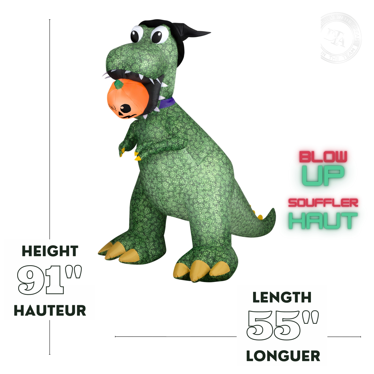 GEMMY INDUSTRIES Airblown® Inflatable Halloween-Animated Airblown-Head Turning-TRex Dinosaur w/JOL-LG - 91" x 55"