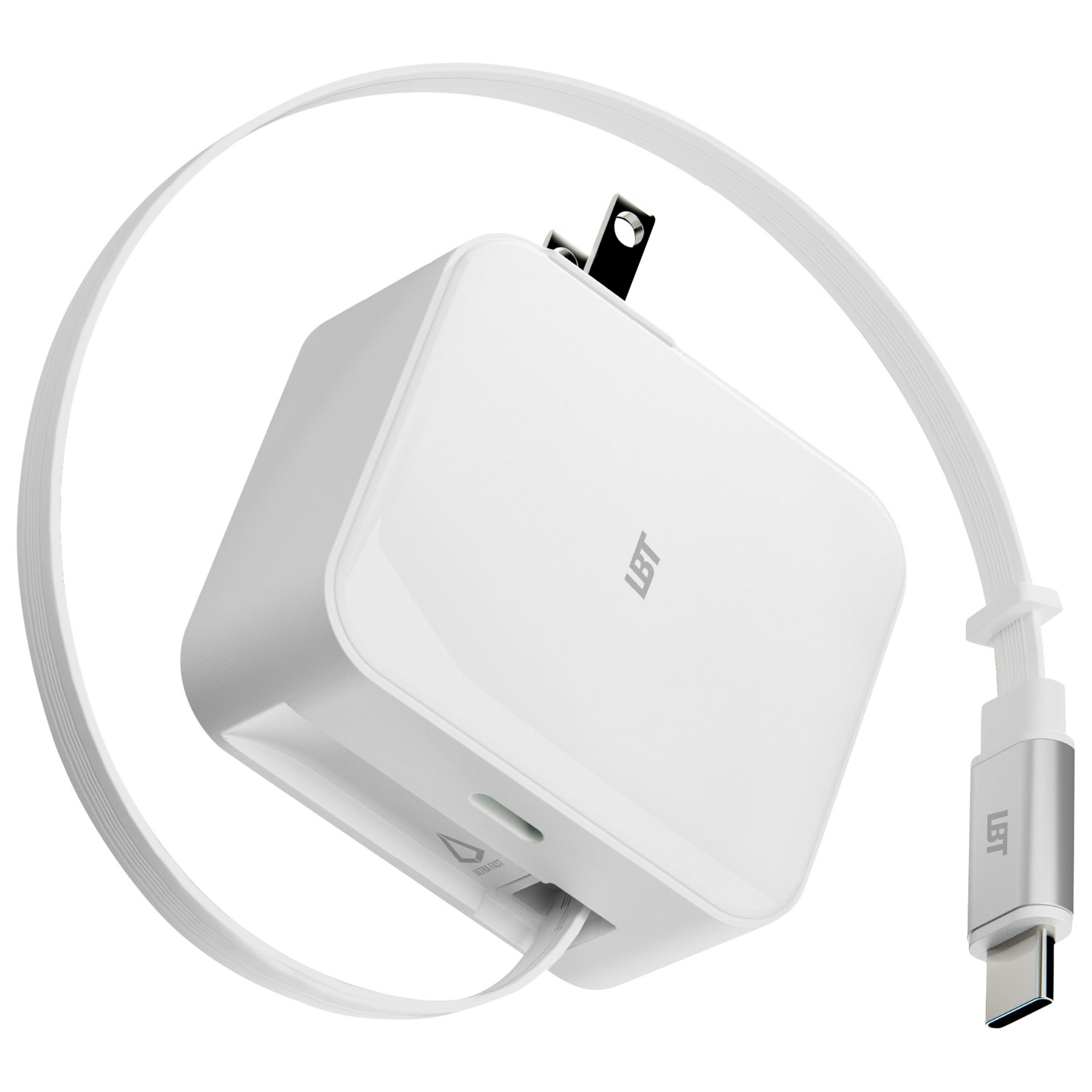 LBT 45W USB Type-C PD Wall Charger with Built-In Retractable Cable