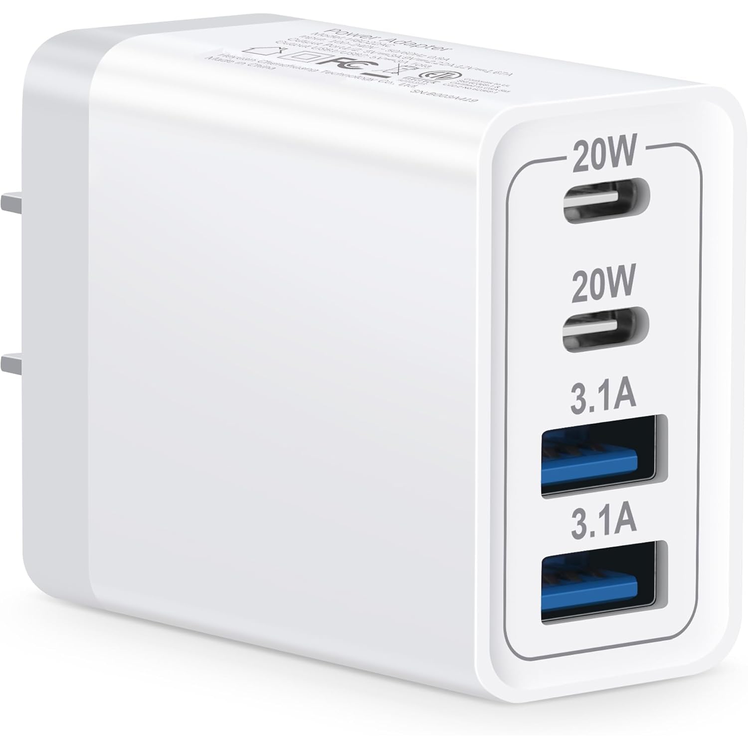 Chargeur mural USB-C, bloc de chargement double USB-C PD à 4 ports de 40&nbsp;W + bloc de chargement multiport à 2 prises murales USB pour iPhone 16e