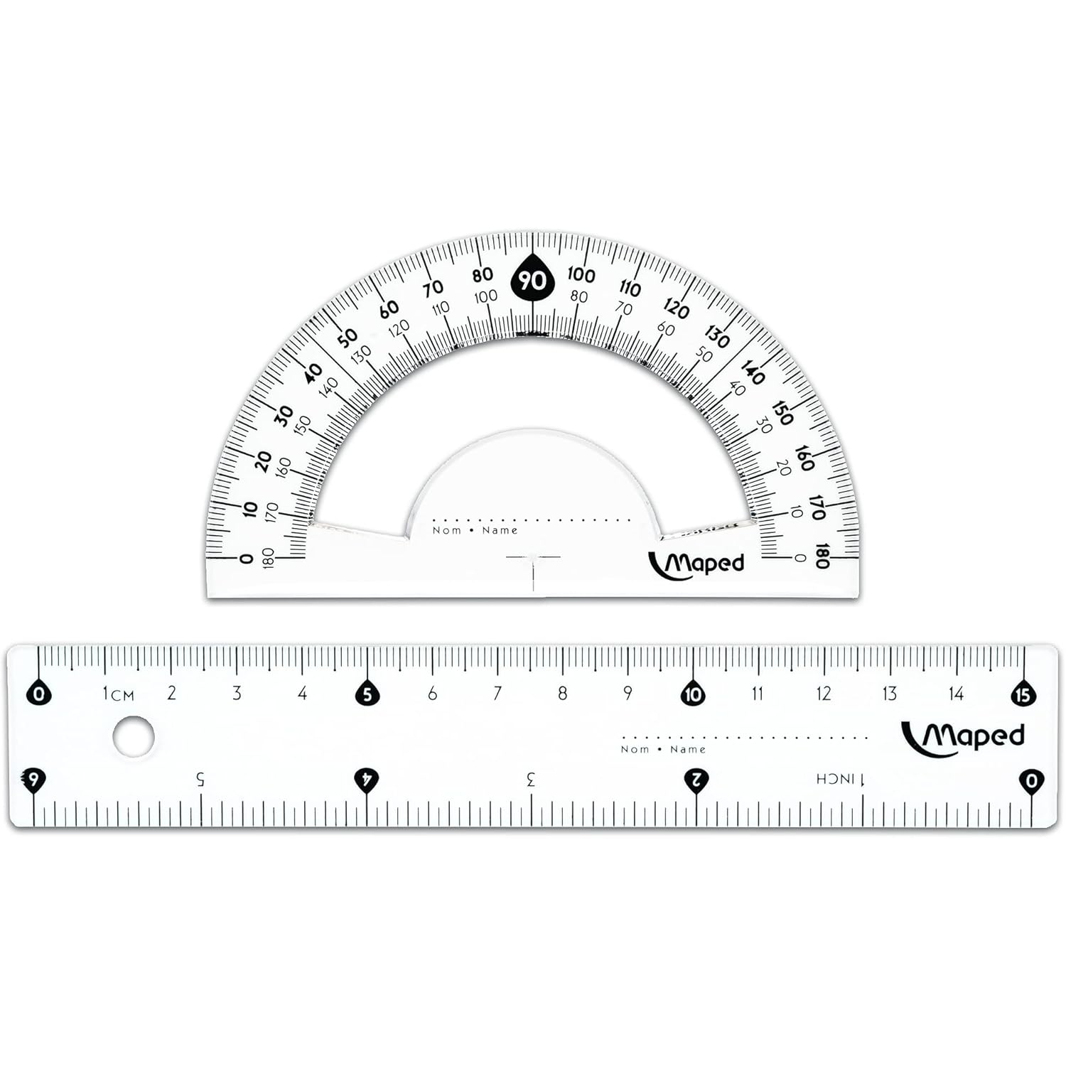 Maped Study Geometry 10 Piece Set, includes: 2 Metal Study Compasses, 2 Triangles, 6" Ruler, 4" Protractor, Pencil for Compass, Pencil Sharpener,