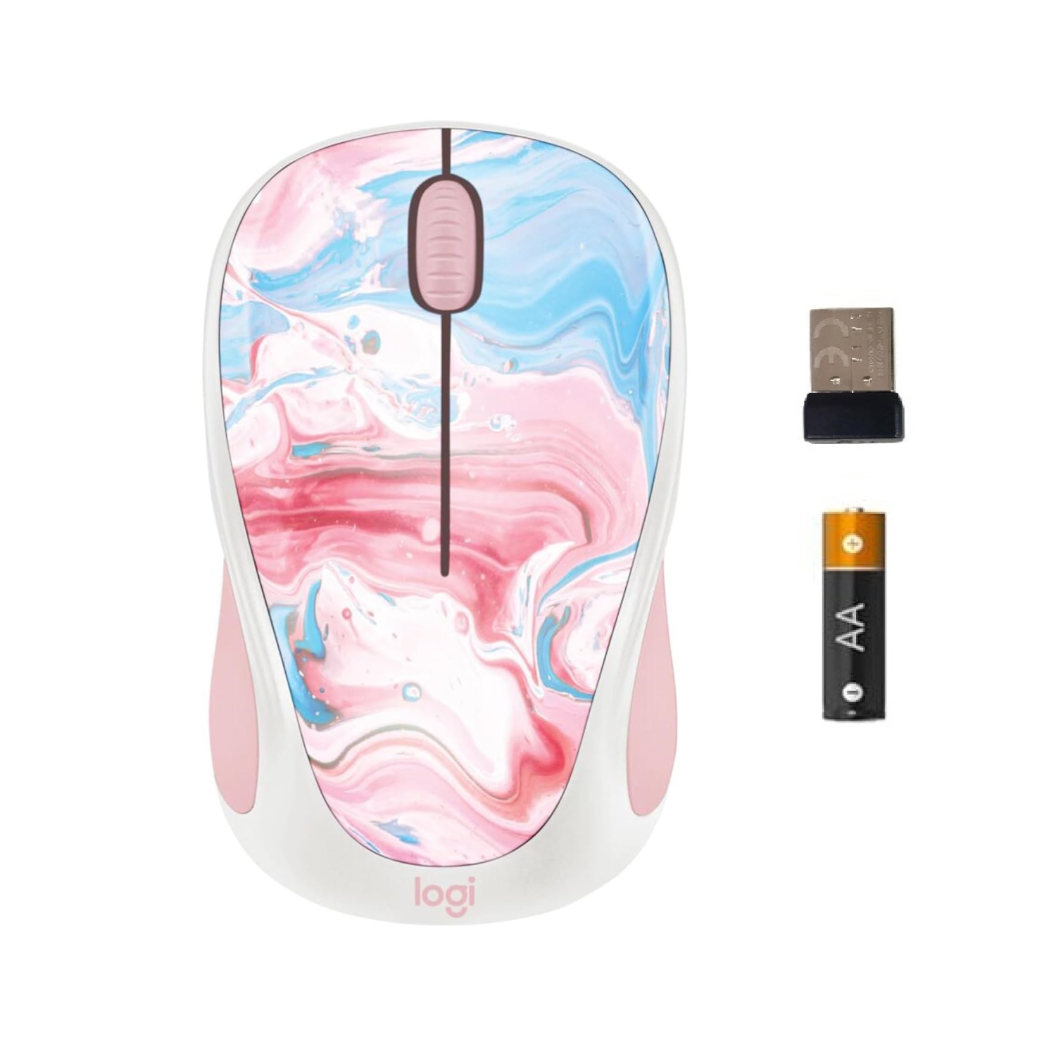 Remis à neuf Souris ambidextre sans fil à 3 boutons édition limitée M317c Design Collection de Logitech avec motifs colorés - Cotton Candy