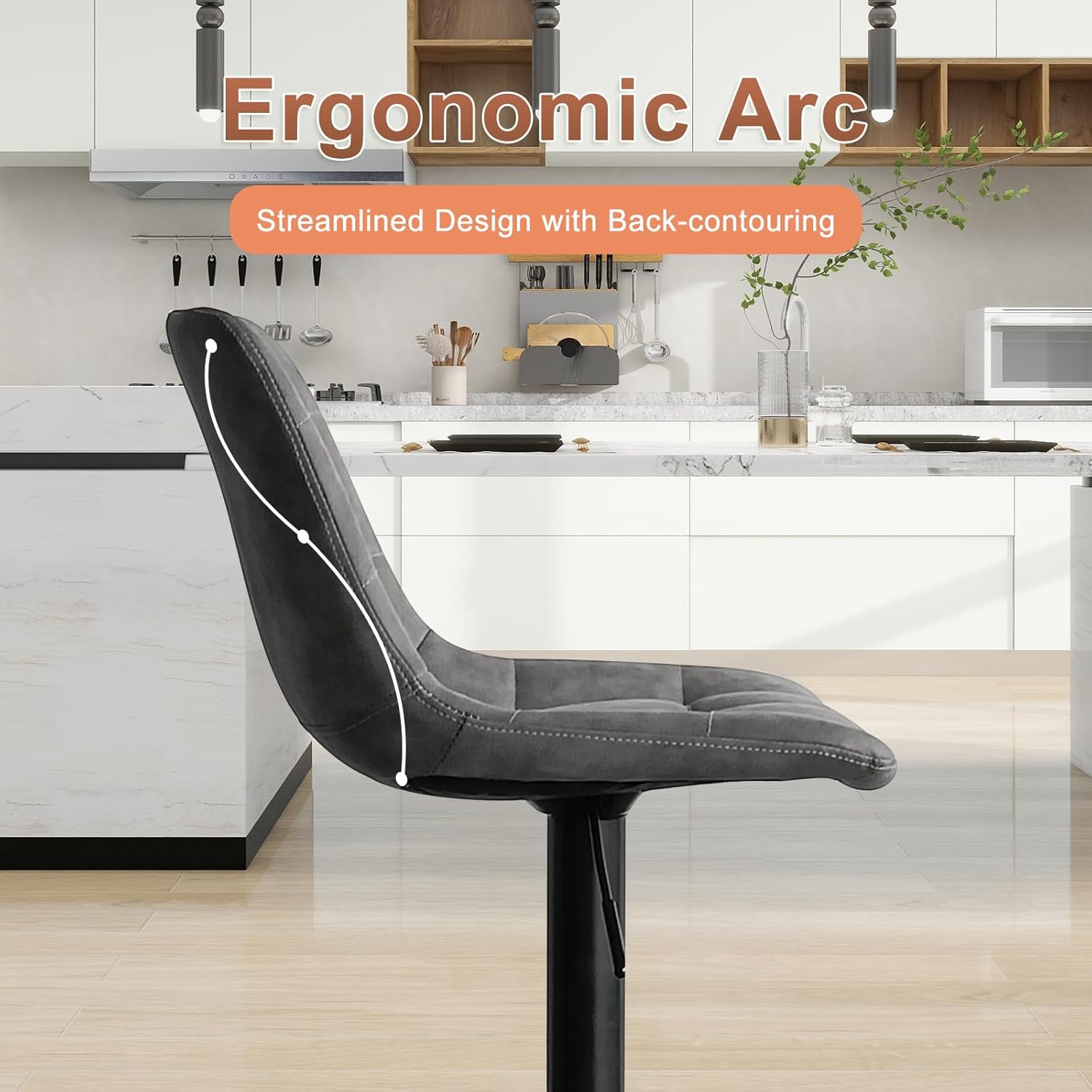 Bar Stools Set of 2, Swivel BarStools for Kitchen, Adjustable PU Leather Bar Chairs, Modern Armless Kitchen Island Stool, Height Adjustable Counter