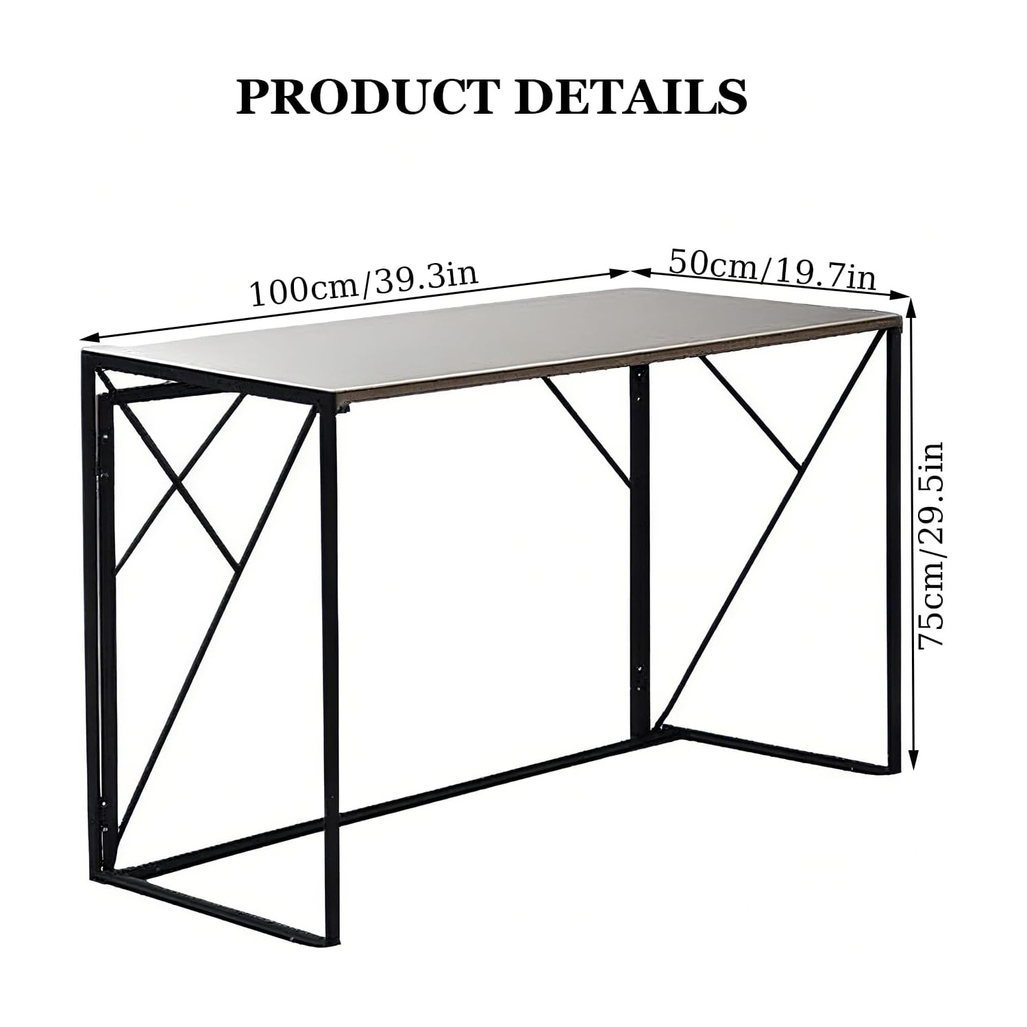 Folding Computer Desk, 100 x 50 x 75 cm, Space-Saving Study Table, Portable Home Office Desk with Steel Frame
