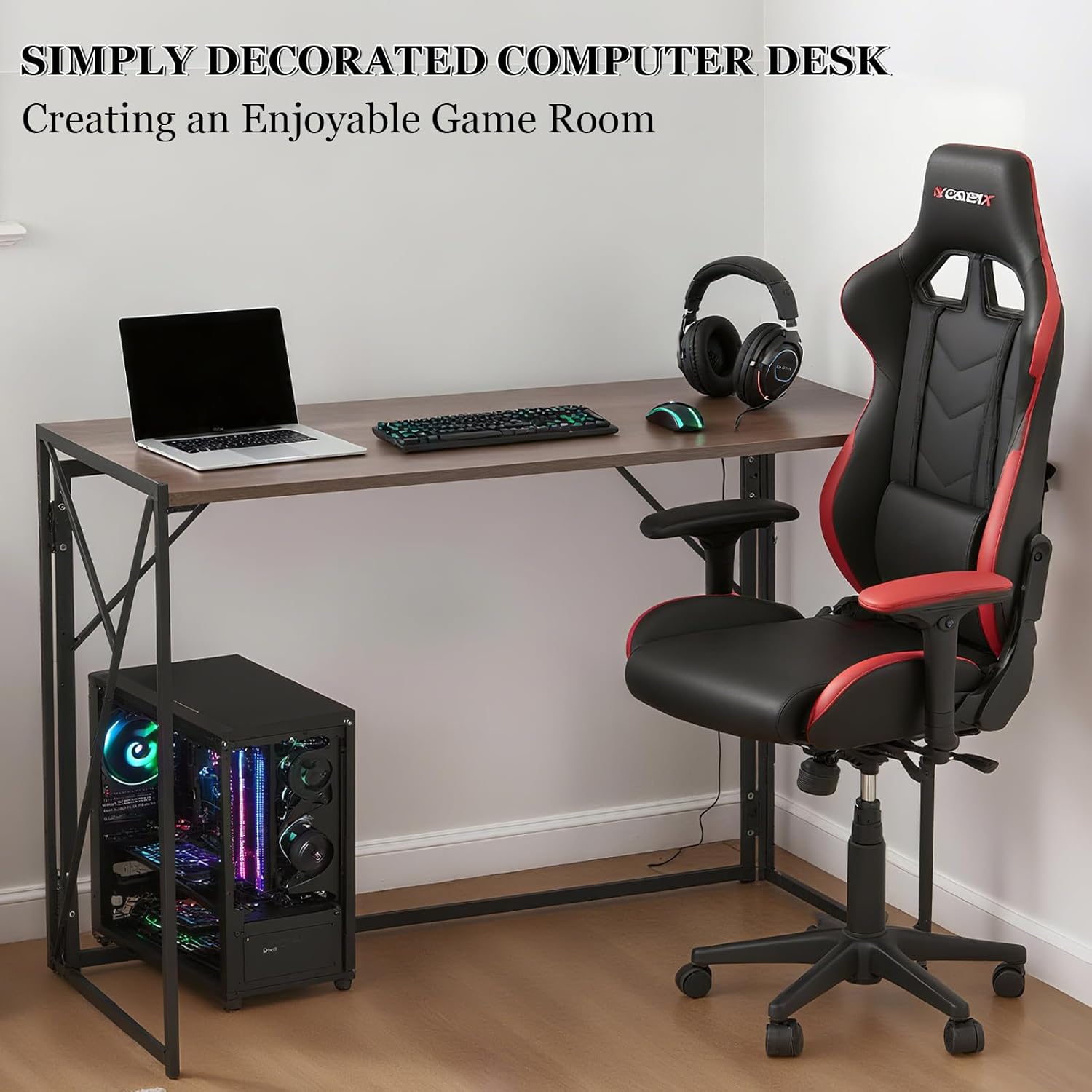 Folding Computer Desk, 100 x 50 x 75 cm, Space-Saving Study Table, Portable Home Office Desk with Steel Frame