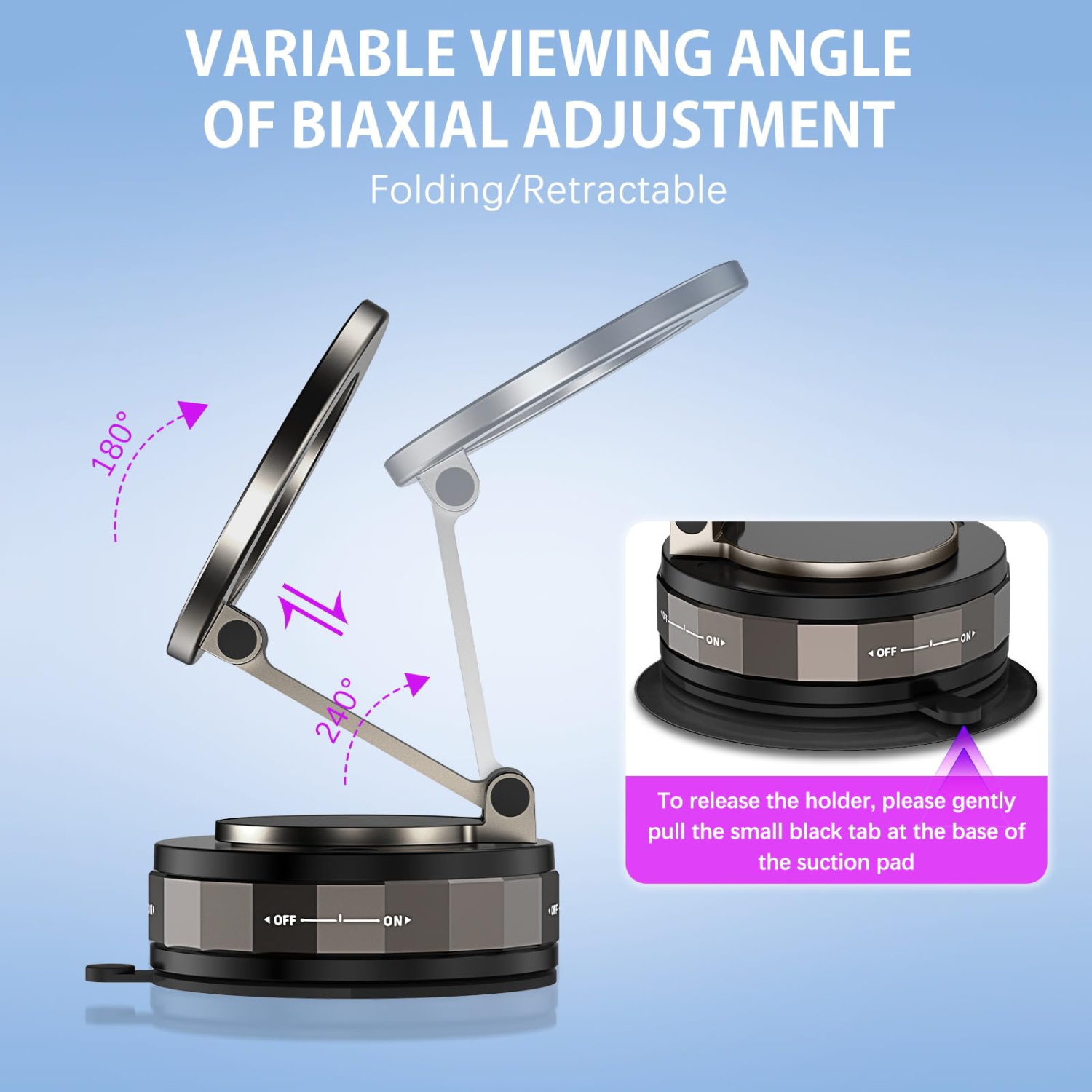 Vacuum Magnetic Phone Holders for Your Car, 360° Adjustable Foldable Suction Cup Phone Mount for iPhone Android Smartphone Car Truck Accessories