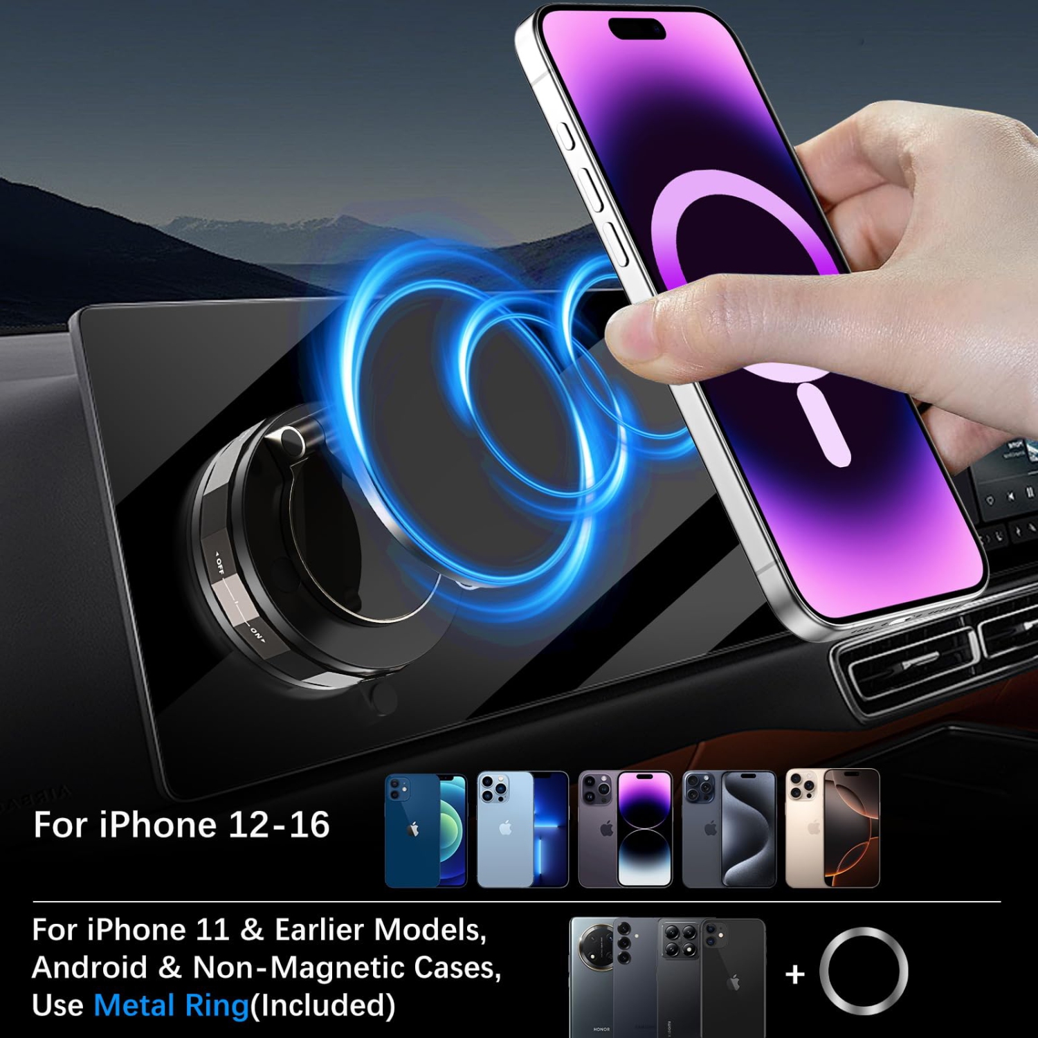Vacuum Magnetic Phone Holders for Your Car, 360° Adjustable Foldable Suction Cup Phone Mount for iPhone Android Smartphone Car Truck Accessories