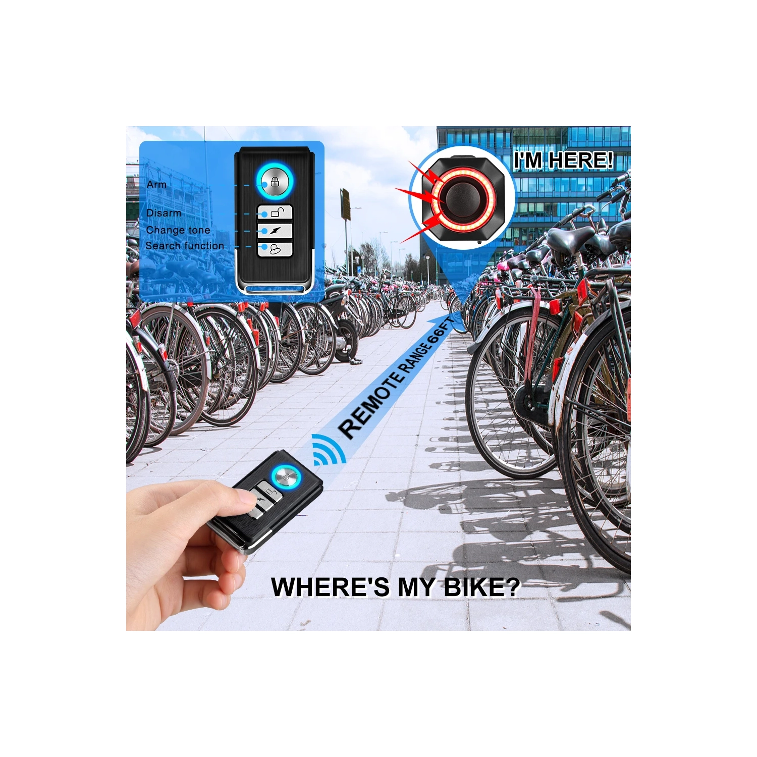 Alarme de vélo USB rechargeable avec support, alarme de vélo électrique avec télécommande, détecteur de mouvement sans fil pour vélo Système antivol