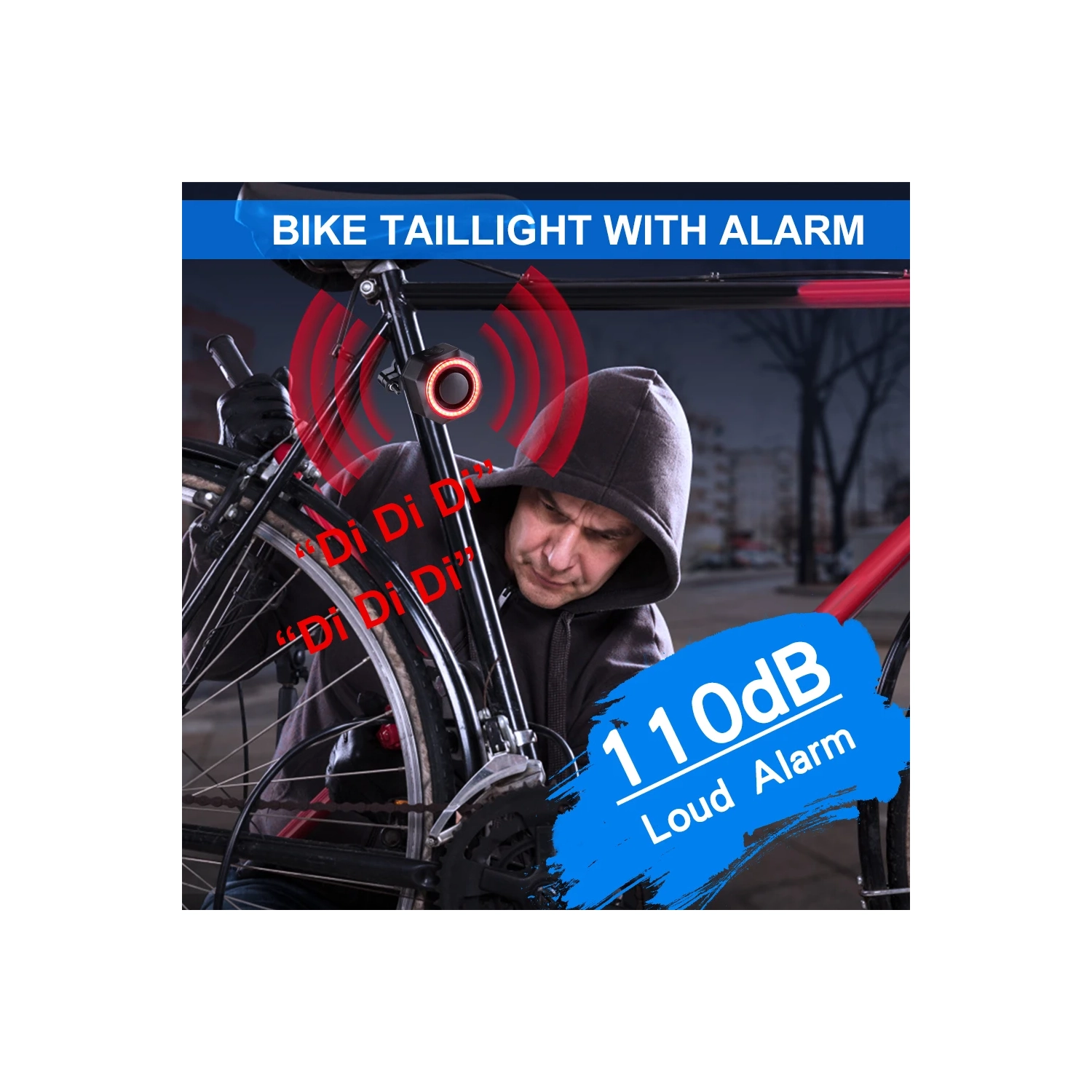 Alarme de vélo USB rechargeable avec support, alarme de vélo électrique avec télécommande, détecteur de mouvement sans fil pour vélo Système antivol