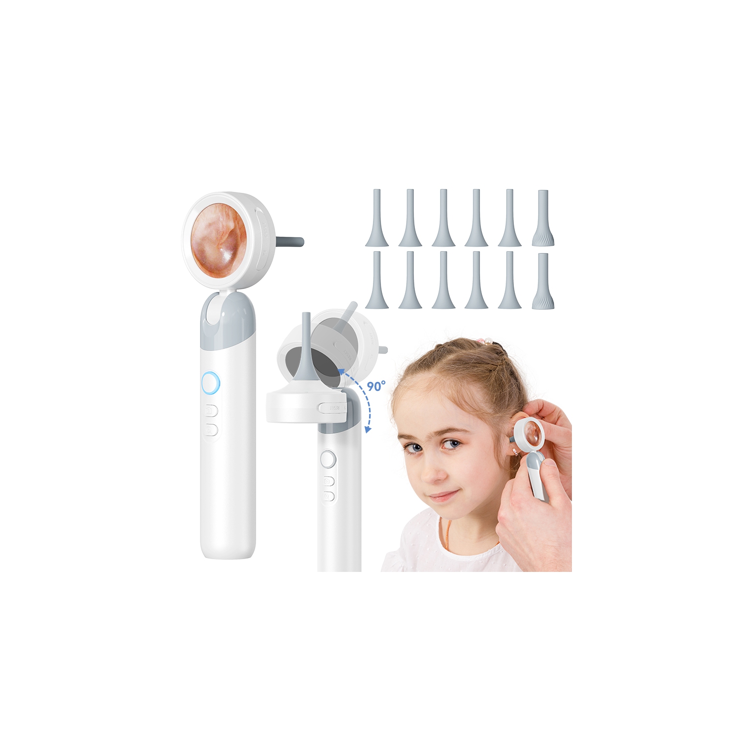 Otoscope Ear Camera with 1.38” Screen, 1080P HD Ear Scope & 4 LED Lights for Adult Kid and Pet, 12 Silicone Specula Tips, Photo & Video