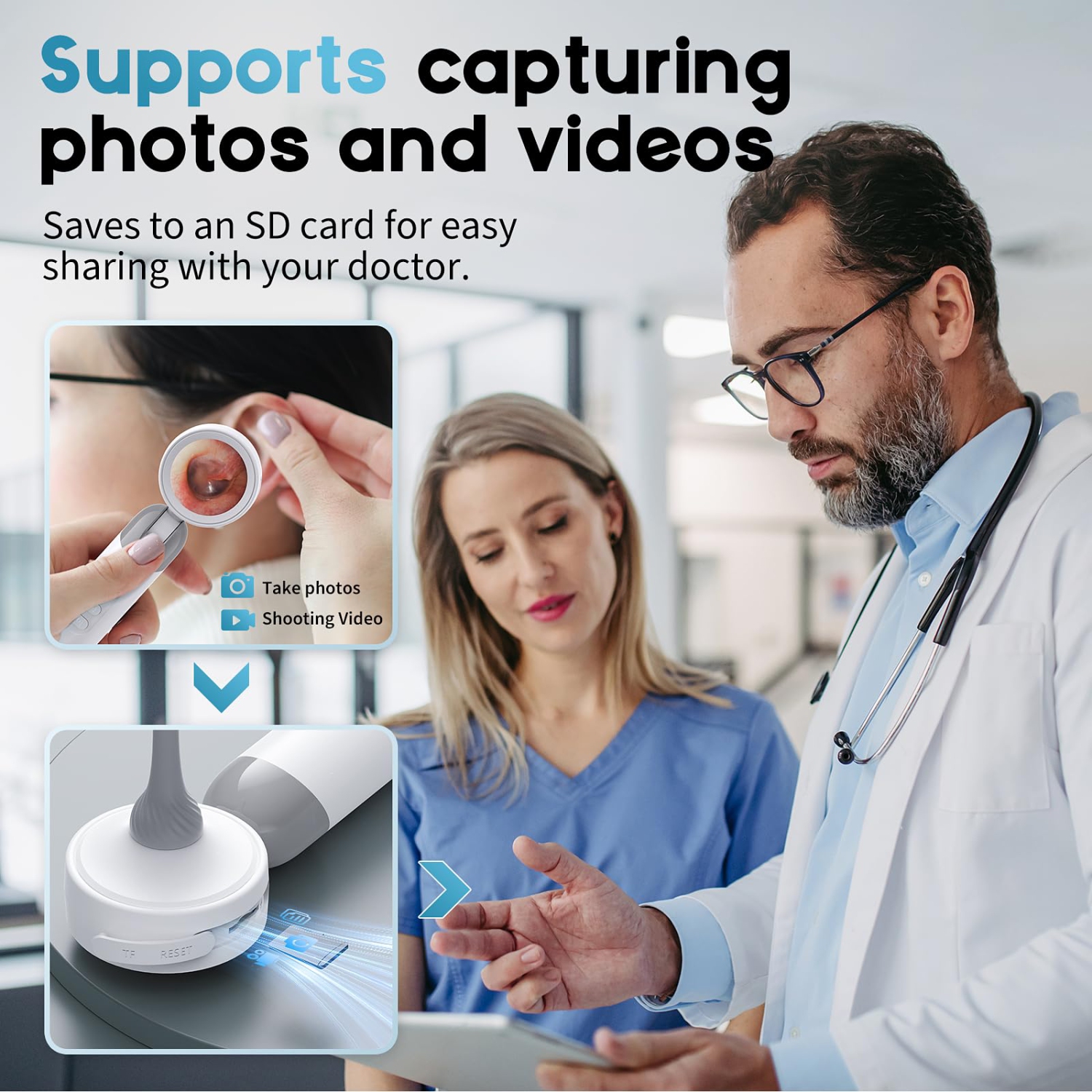 Otoscope Ear Camera with 1.38” Screen, 1080P HD Ear Scope & 4 LED Lights for Adult Kid and Pet, 12 Silicone Specula Tips, Photo & Video