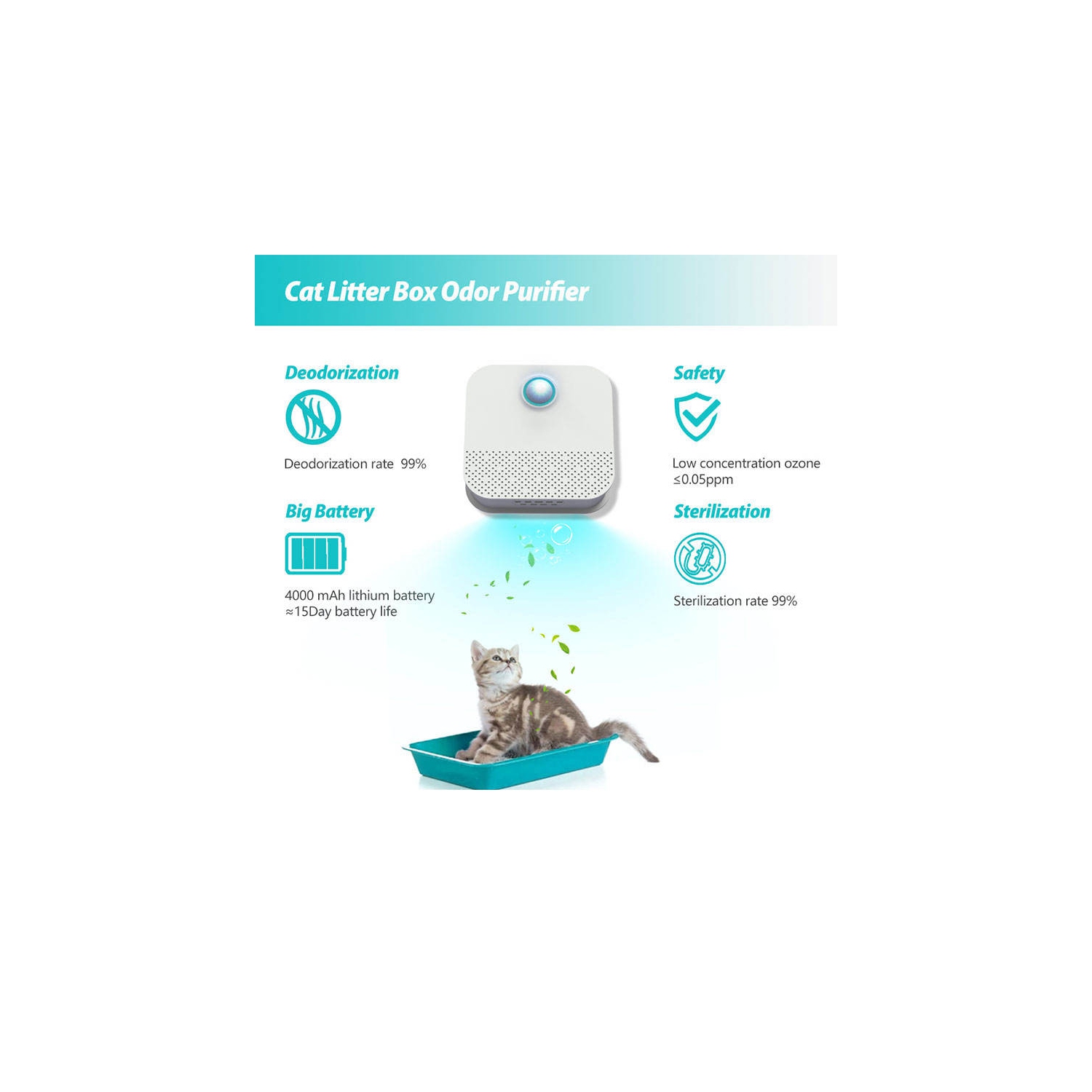 Smart Cat Odor Purifier For Cat Litter Box Deodorizer Pet Toilet Air Purifier Dog Cat Litter Deodorant, Dust-Free, No Consumables