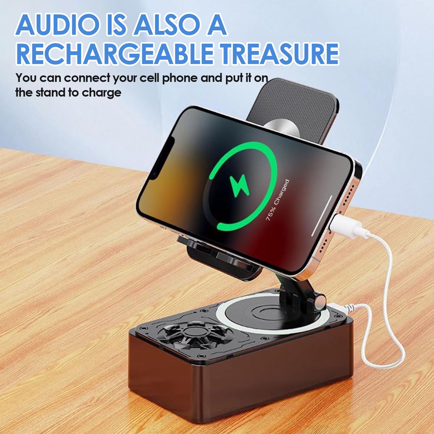 Adjustable Phone Stand with Bluetooth Speaker Hands-Free Entertainment Mobile Phone Stand Portable and Mobile, Single Microphone