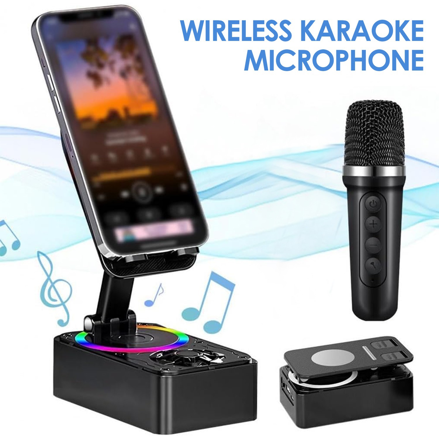 Adjustable Phone Stand with Bluetooth Speaker Hands-Free Entertainment Mobile Phone Stand Portable and Mobile, Single Microphone