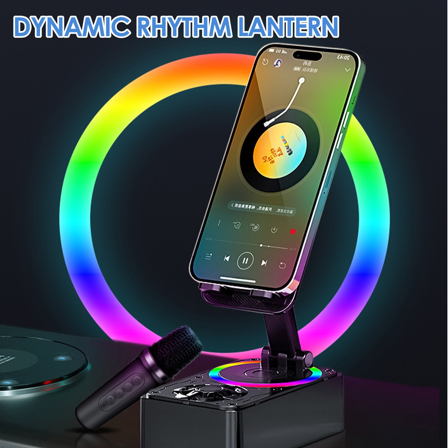 Adjustable Phone Stand with Bluetooth Speaker Hands-Free Entertainment Mobile Phone Stand Portable and Mobile, Single Microphone