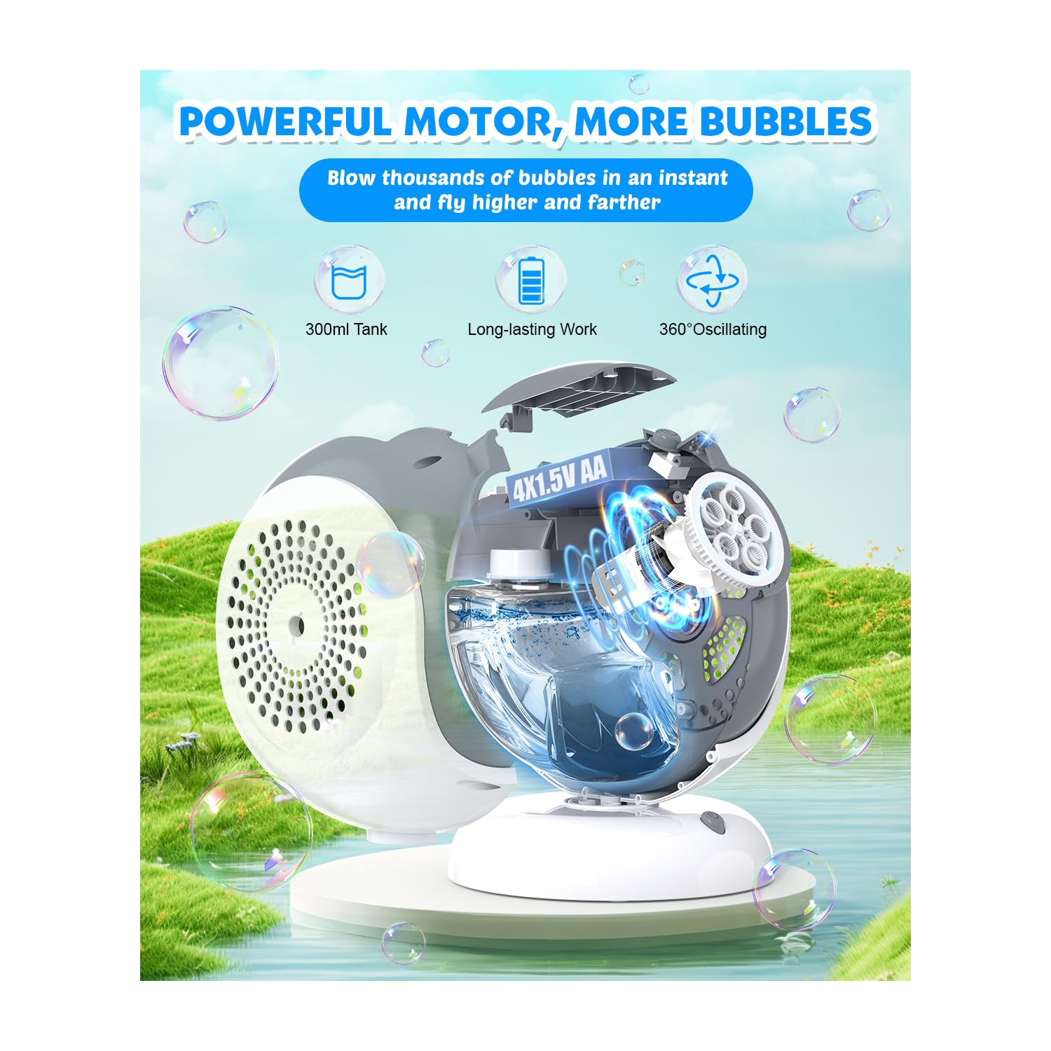 Machine à bulles entièrement automatique, machine à bulles électrique rotative portative, jouet à bulles avec lumière LED, idéal pour les festivals,