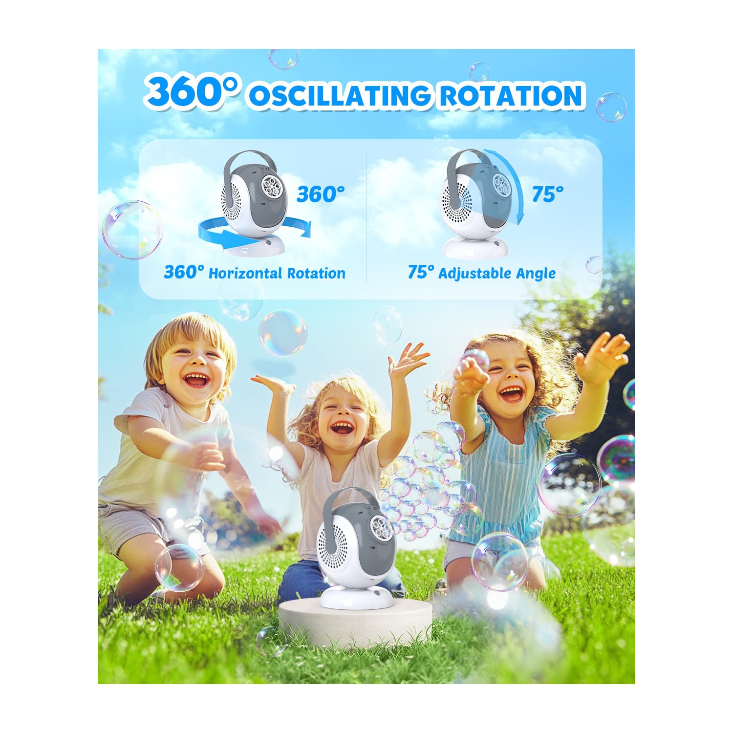 Machine à bulles entièrement automatique, machine à bulles électrique rotative portative, jouet à bulles avec lumière LED, idéal pour les festivals,