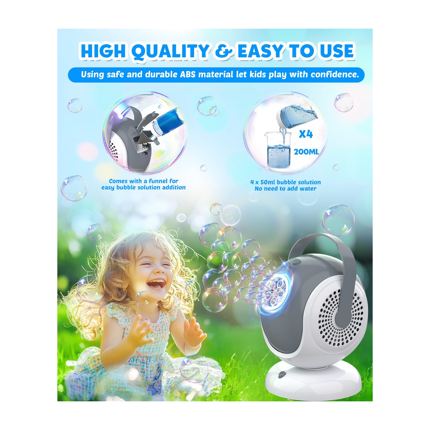 Machine à bulles entièrement automatique, machine à bulles électrique rotative portative, jouet à bulles avec lumière LED, idéal pour les festivals,