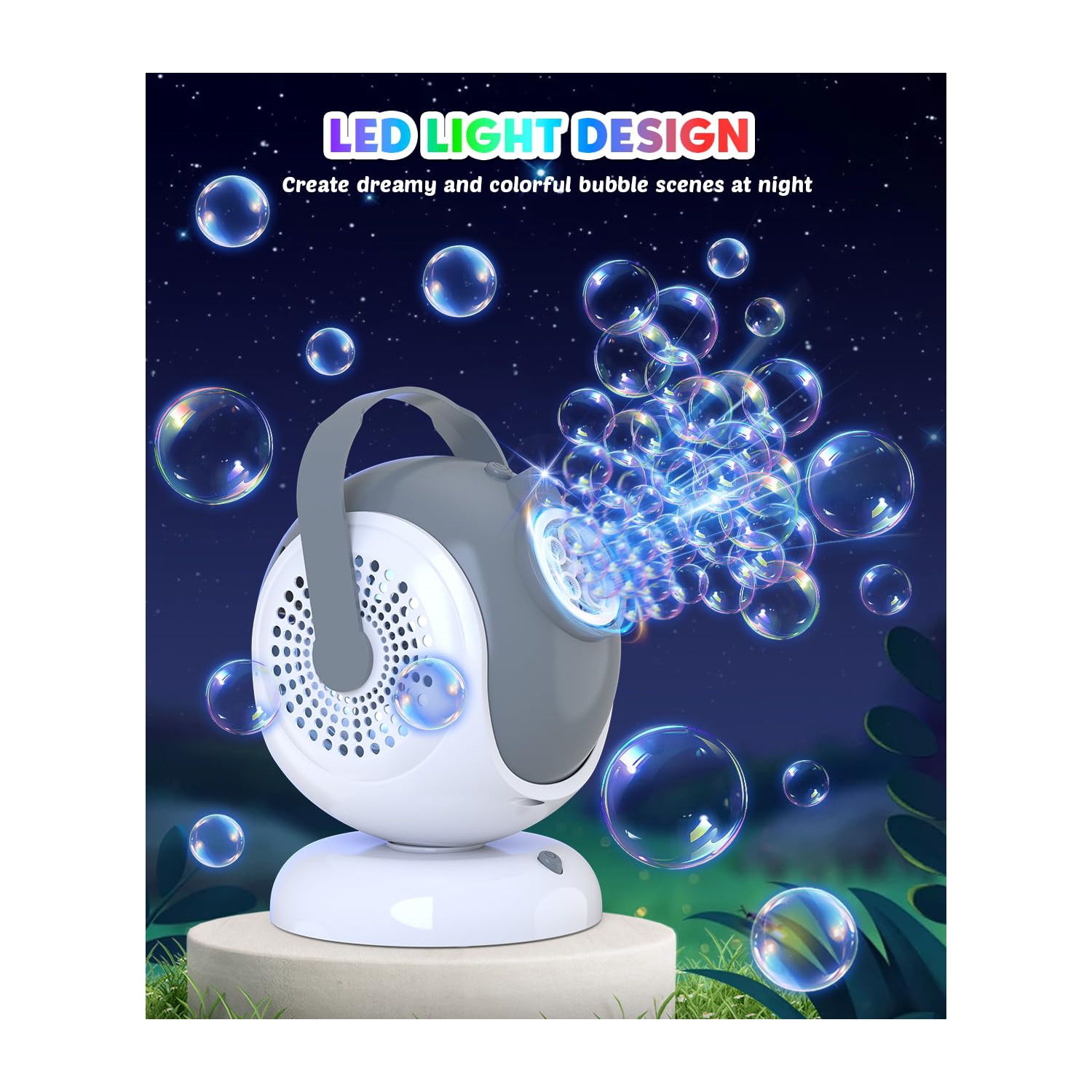 Machine à bulles entièrement automatique, machine à bulles électrique rotative portative, jouet à bulles avec lumière LED, idéal pour les festivals,