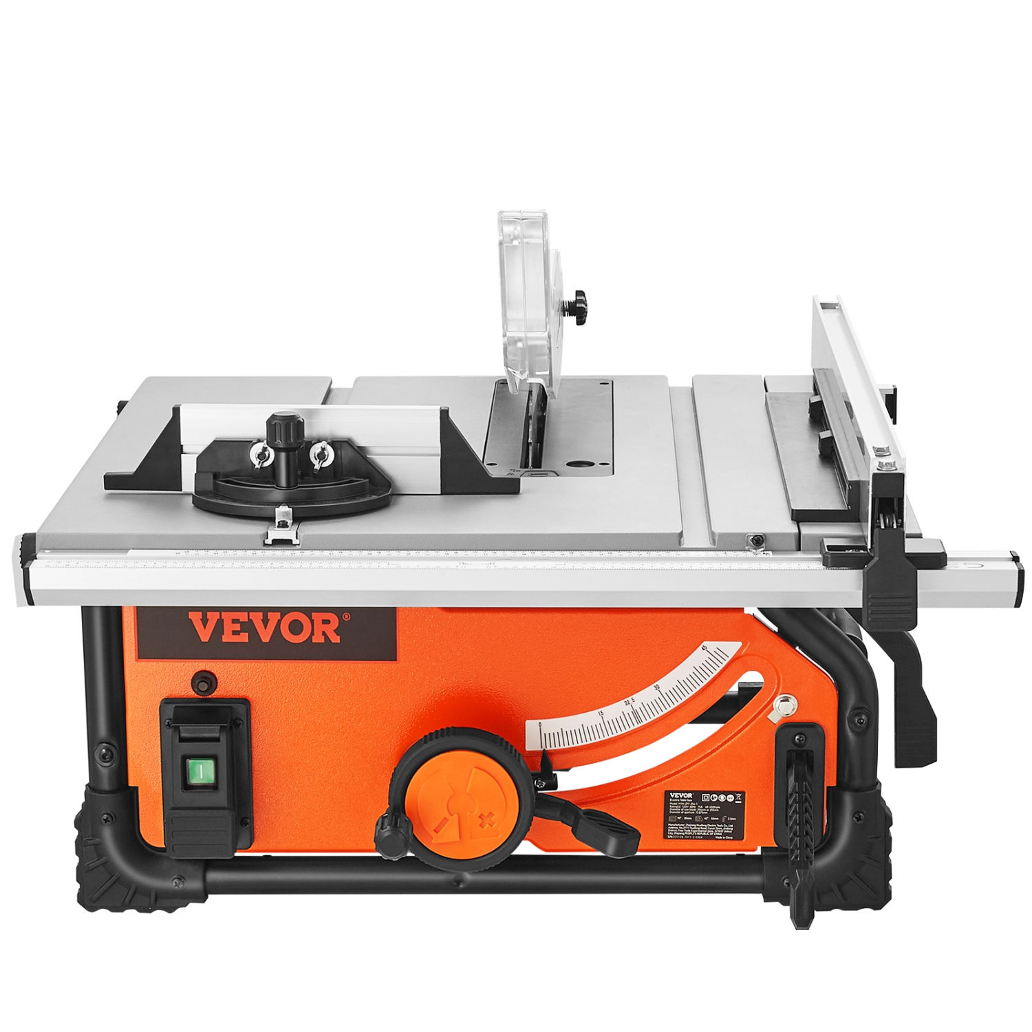 VEVOR 10-inch Table Saw for Jobsite, 15-Amp, 25in Max Rip Capacity, Cutting Speed up to 4500RPM, 40T Blade, with Sliding Miter Gauge for DIY