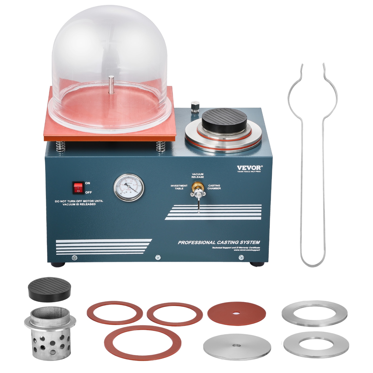 VEVOR 290W Vacuum Investing Casting Machine, with 3 CFM Pump and Bell Jar, Convenient Oil Injection Port, Precision Pressure Gauge, 11 x 11 in
