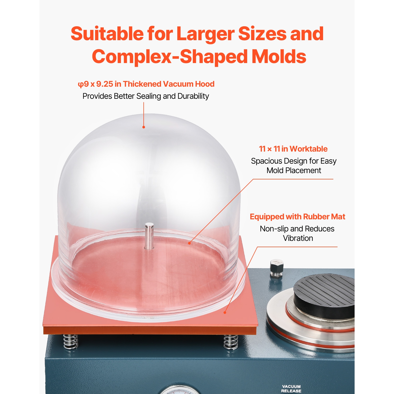 VEVOR 290W Vacuum Investing Casting Machine, with 3 CFM Pump and Bell Jar, Convenient Oil Injection Port, Precision Pressure Gauge, 11 x 11 in