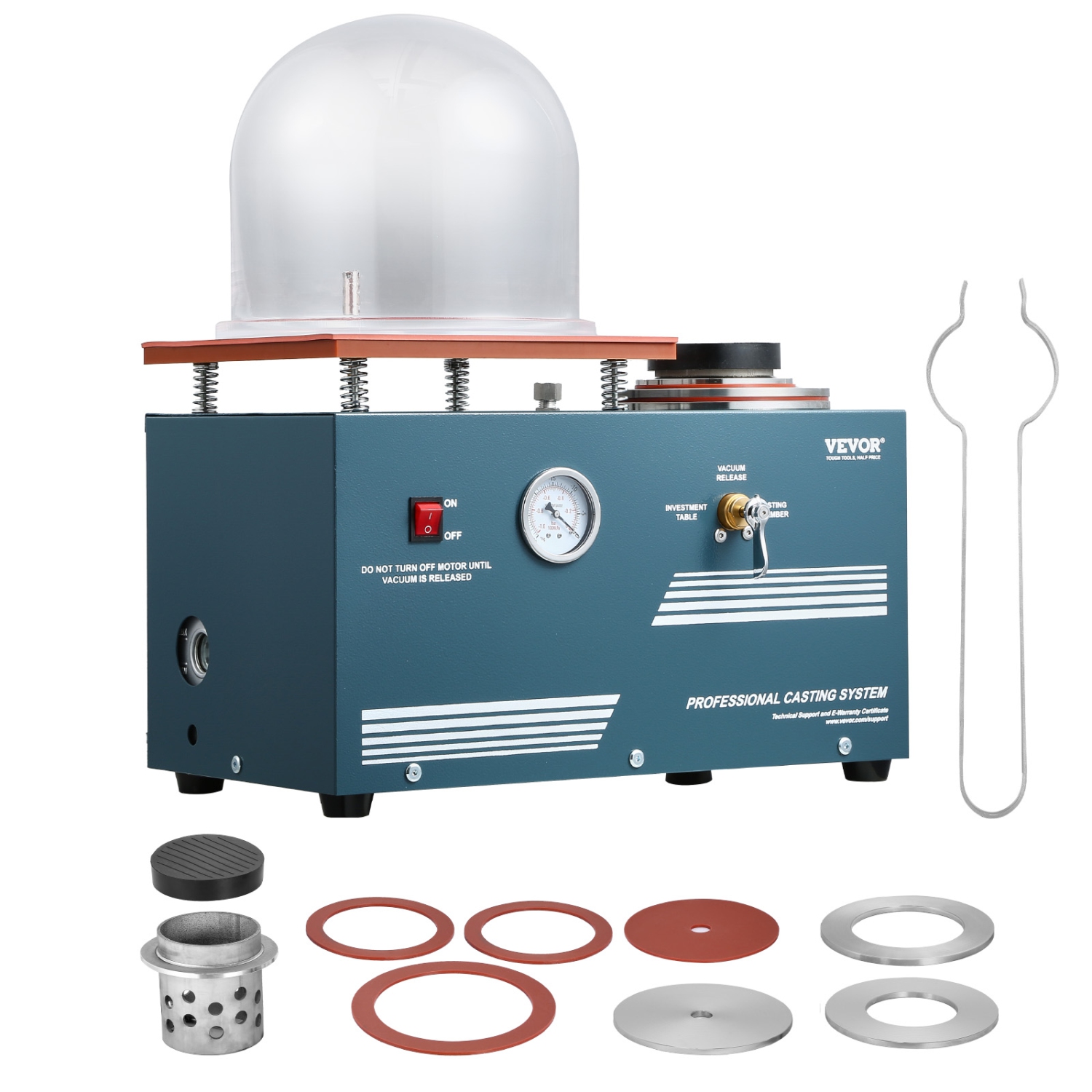 VEVOR 290W Vacuum Investing Casting Machine, with 3 CFM Pump and Bell Jar, Convenient Oil Injection Port, Precision Pressure Gauge, 11 x 11 in