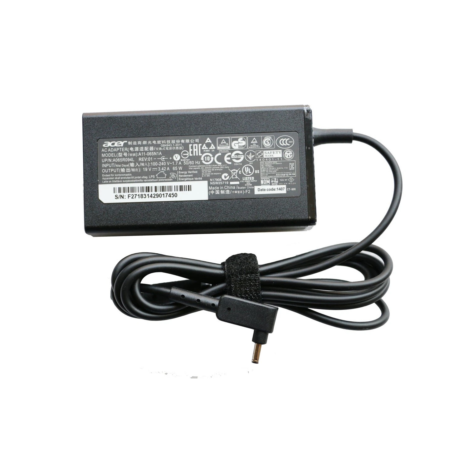 65W Acer Aspire Charger – 19V 3.42A, PA-1450-26 Compatible, Power Cord Bundle (Unbranded)