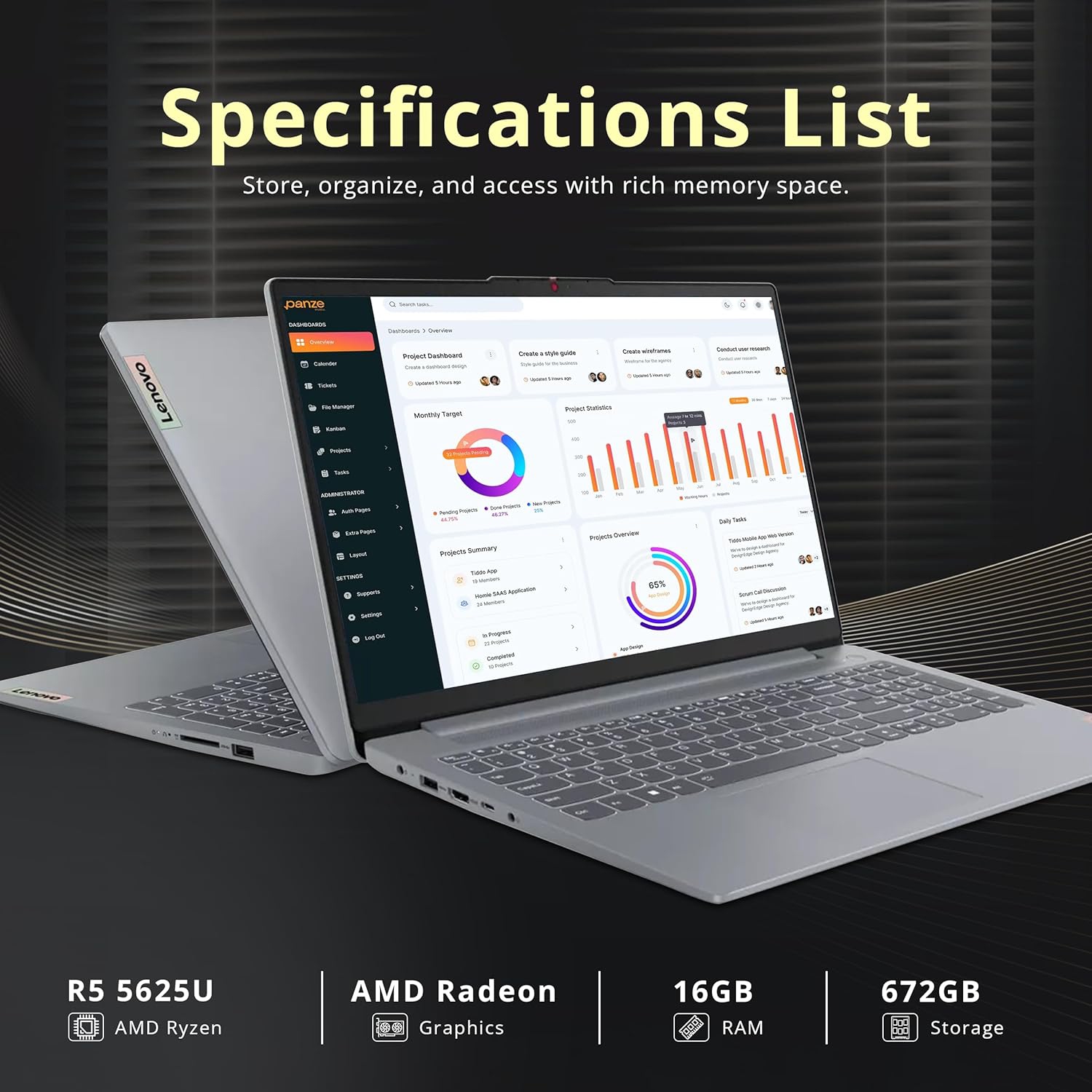 Lenovo IdeaPad Slim 3 15.6" FHD Display Laptop, 1.16TB Storage, 16GB RAM, AMD Ryzen 5 5625U, AMD Radeon Graphics, Win 11 Pro, Gray