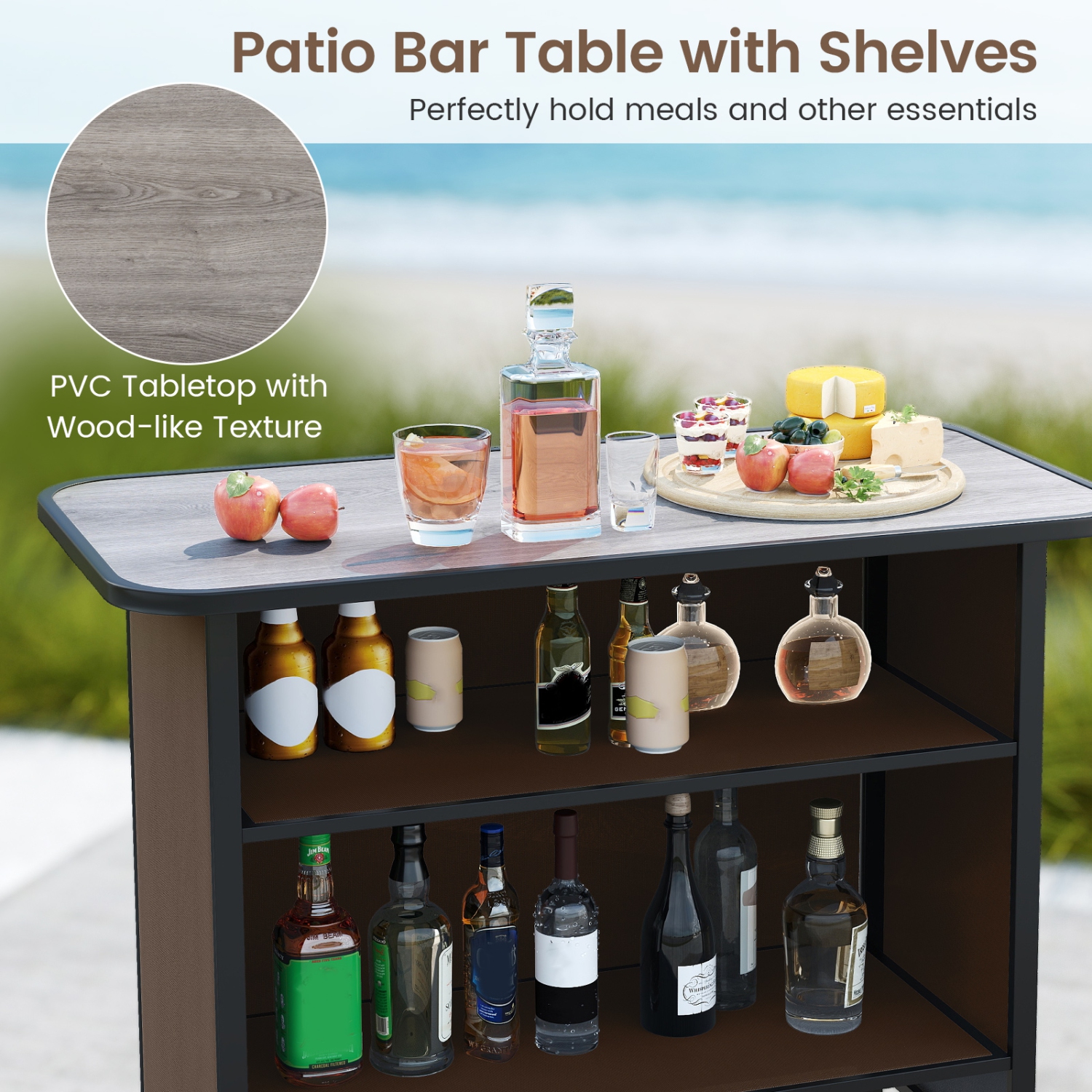 Gymax Set Of 3 Outdoor Bar Set Bar Height Table & Armchairs w/ Footrest 2-Tier Shelf