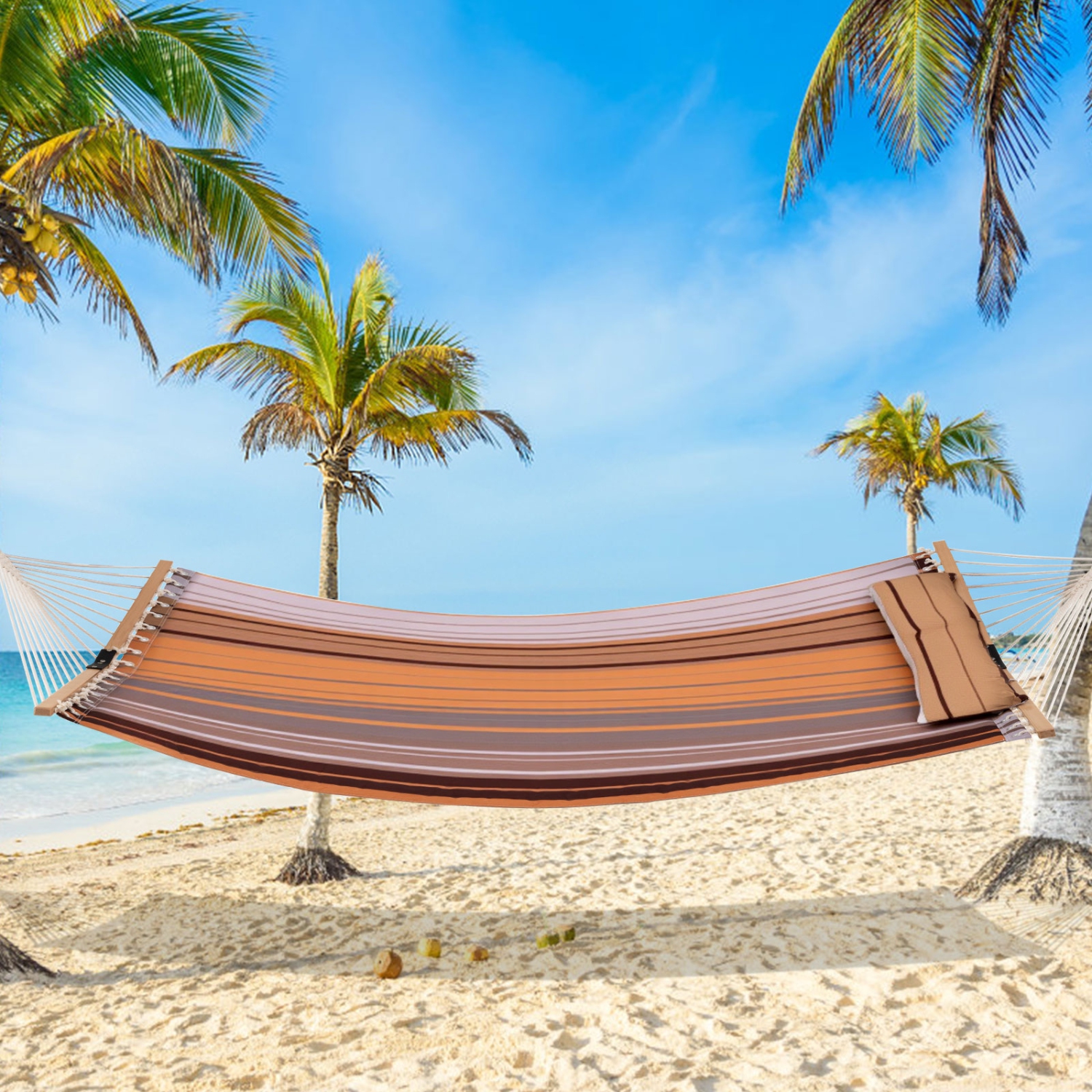 Gymax Patio Hammock Foldable Portable Swing Chair Bed Detachable Pillow Blue & Green