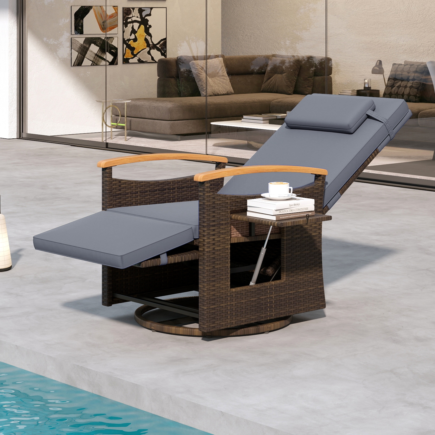 Gymax Set Of 2 Outdoor 360° Swivel Rattan Recliner Chair Patio Wicker Chaise Lounge Chair