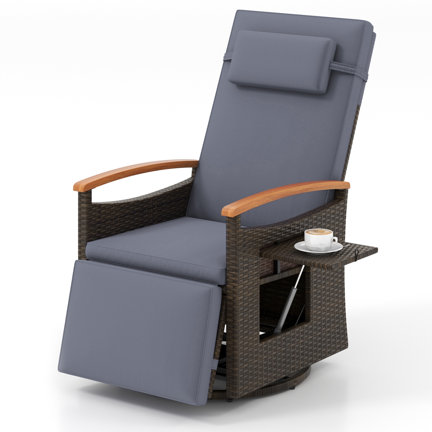 Gymax Set Of 2 Outdoor 360° Swivel Rattan Recliner Chair Patio Wicker Chaise Lounge Chair