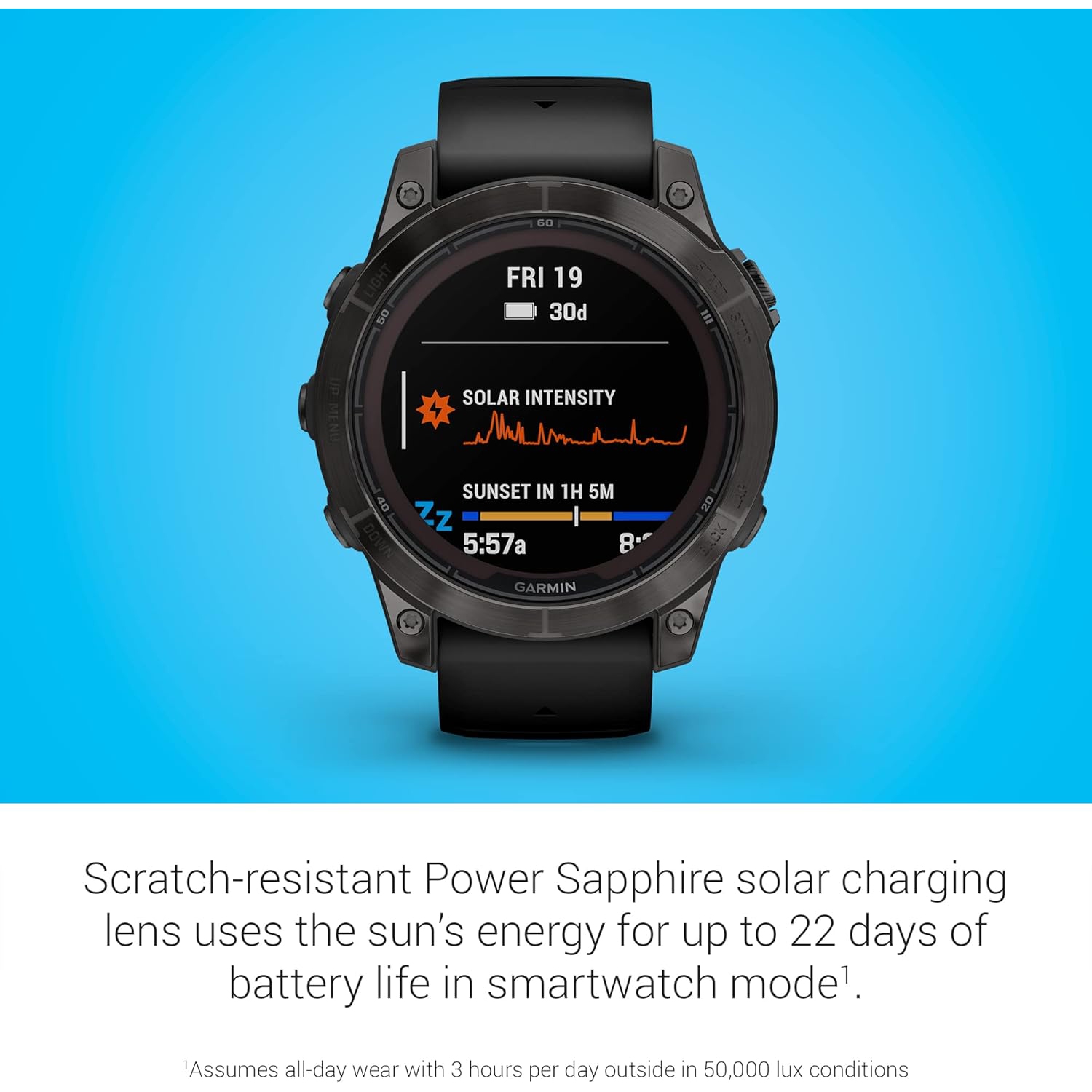 Garmin fēnix 7 Pro Sapphire Solar, montre intelligente GPS multisport, lampe de poche intégrée, capacité de recharge solaire, noir