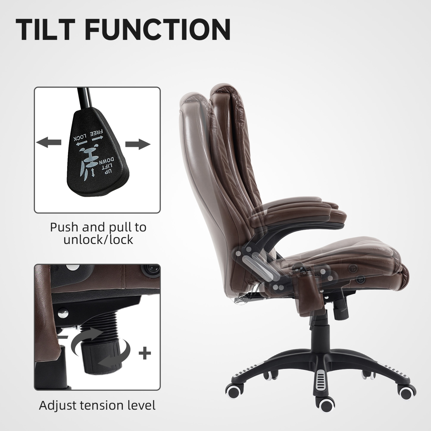 Vinsetto – Fauteuil de bureau de massage avec vibration 6 points, fauteuil de direction inclinable en similicuir PU, dossier haut, roulettes