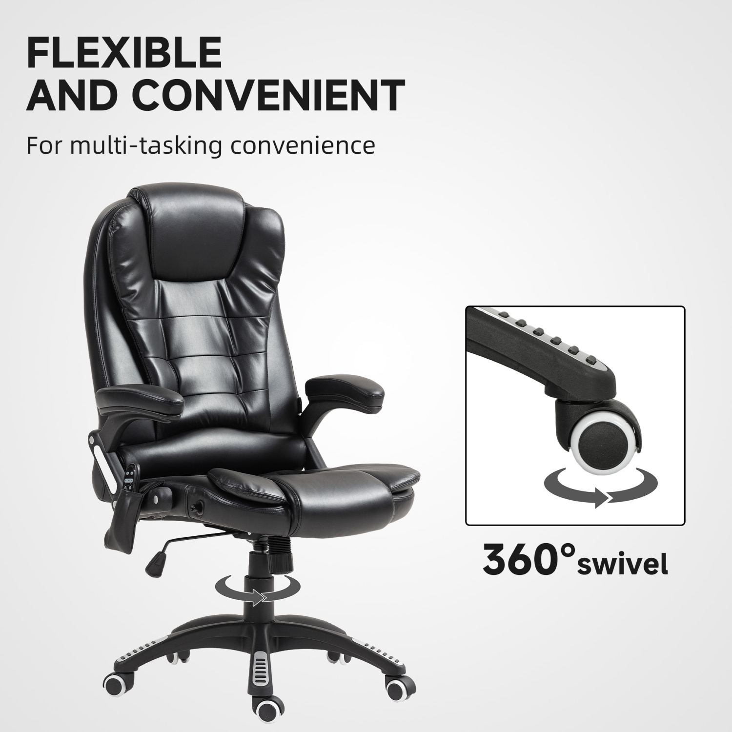 Vinsetto – Fauteuil de bureau de massage avec 6 points de vibration, fauteuil de direction inclinable en cuir de polyuréthane, dossier haut,
